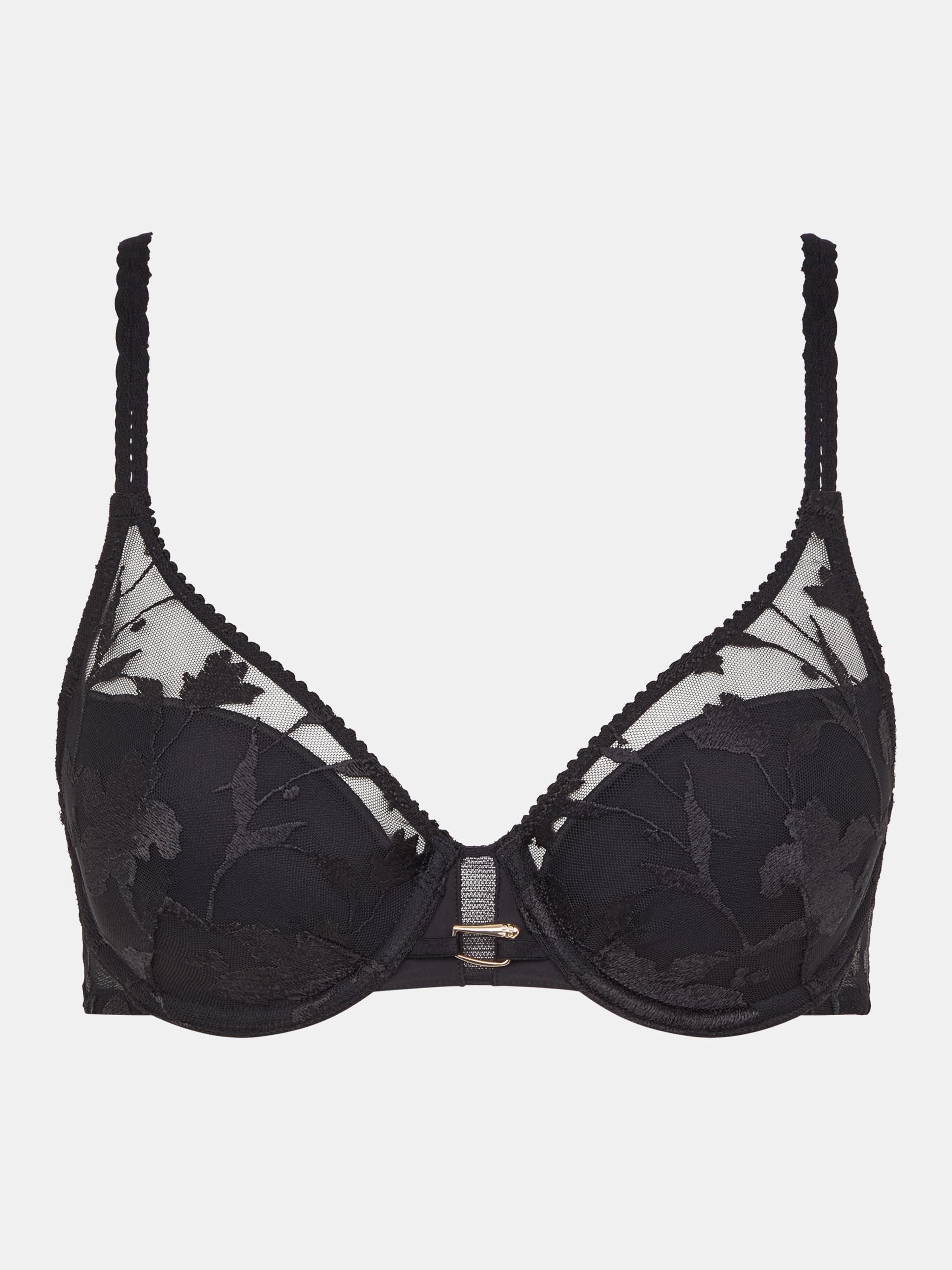 Plunging spacer bra with floral embroidery. CHANTELLE Black