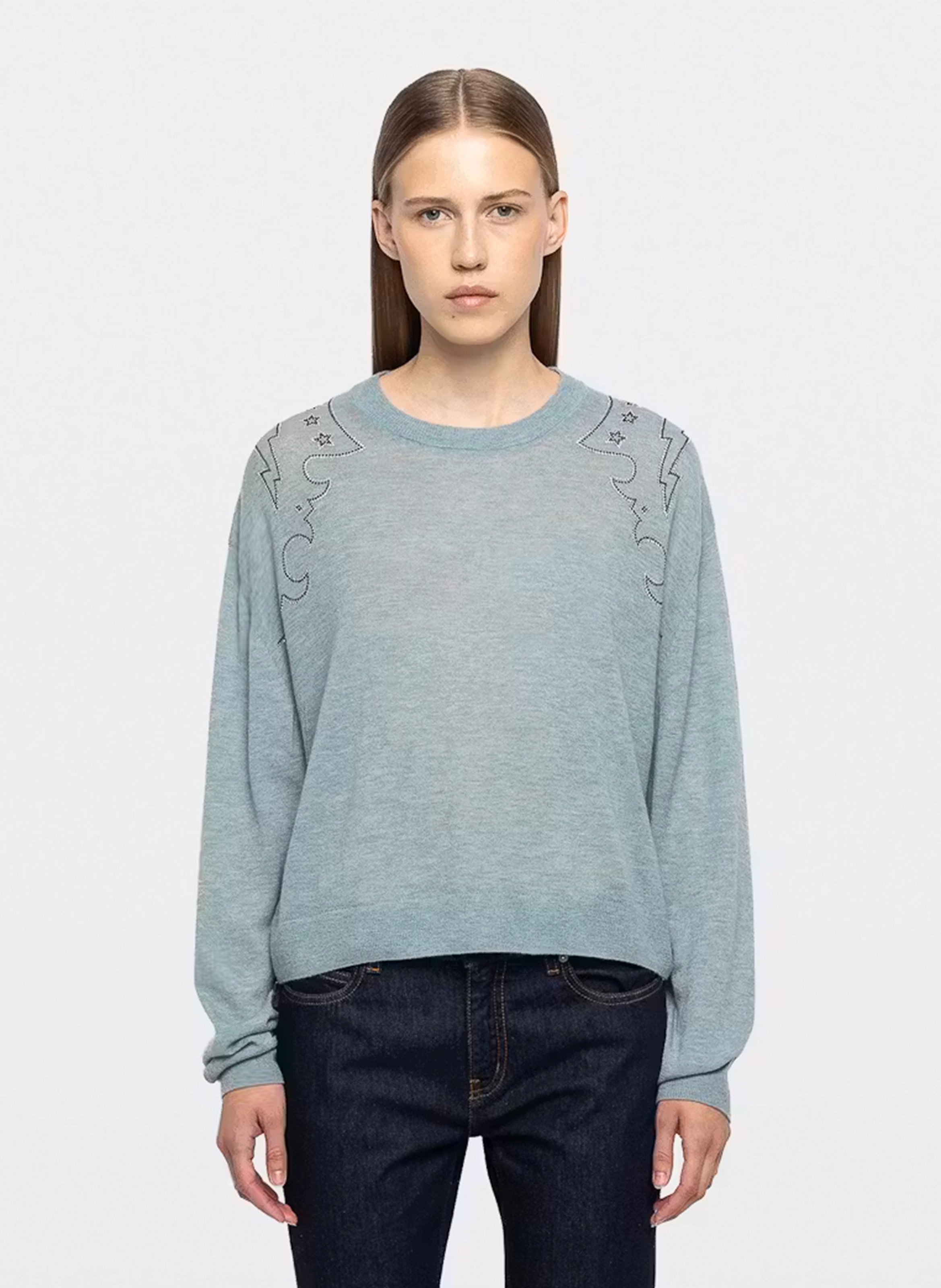 Straight cashmere sweatshirt with rhinestones ZADIG&VOLTAIRE Blue