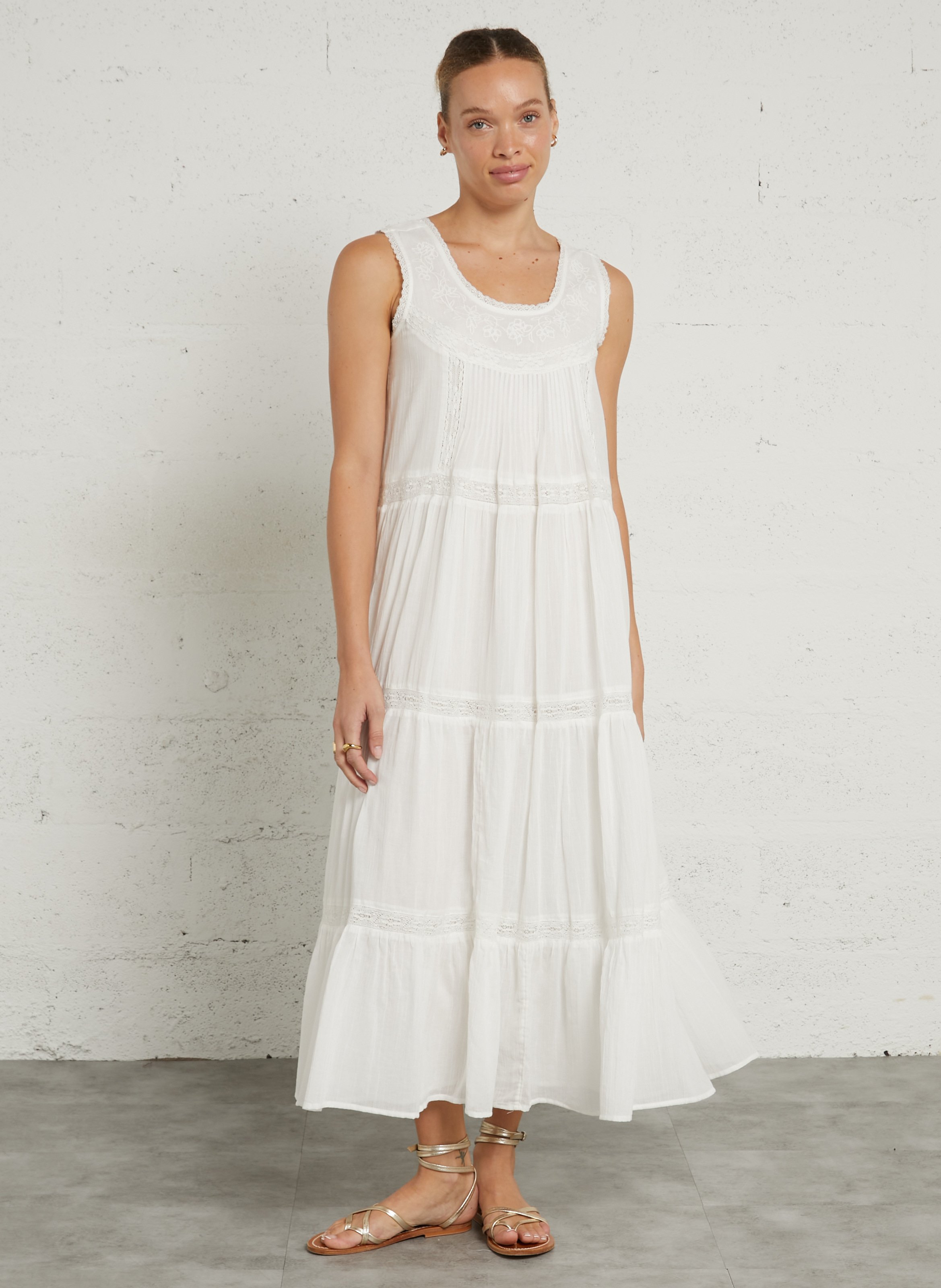 Long round-neck cotton dress SUD EXPRESS White
