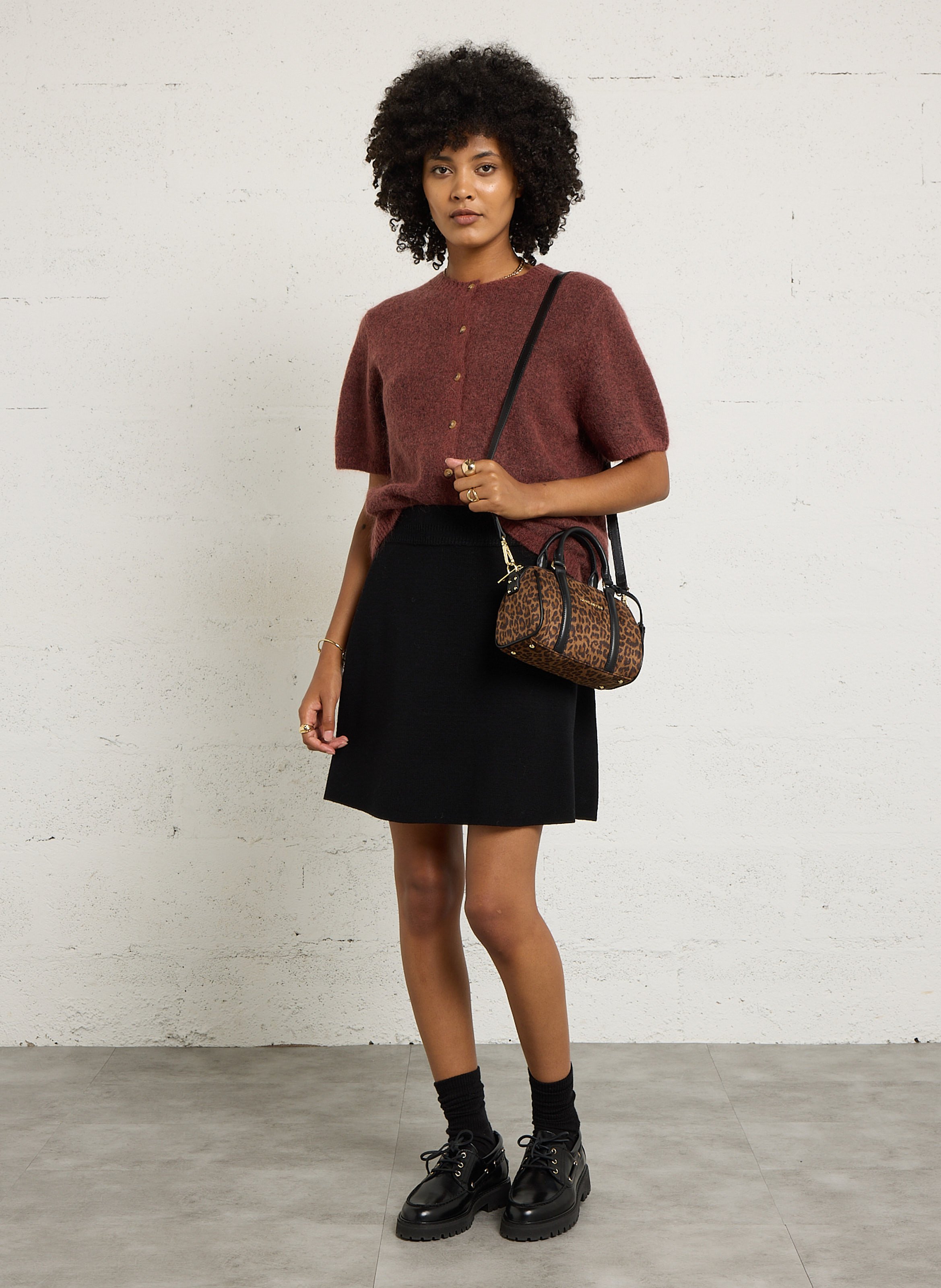 Cardigan droite en laine mélangée JC SOPHIE Marron
