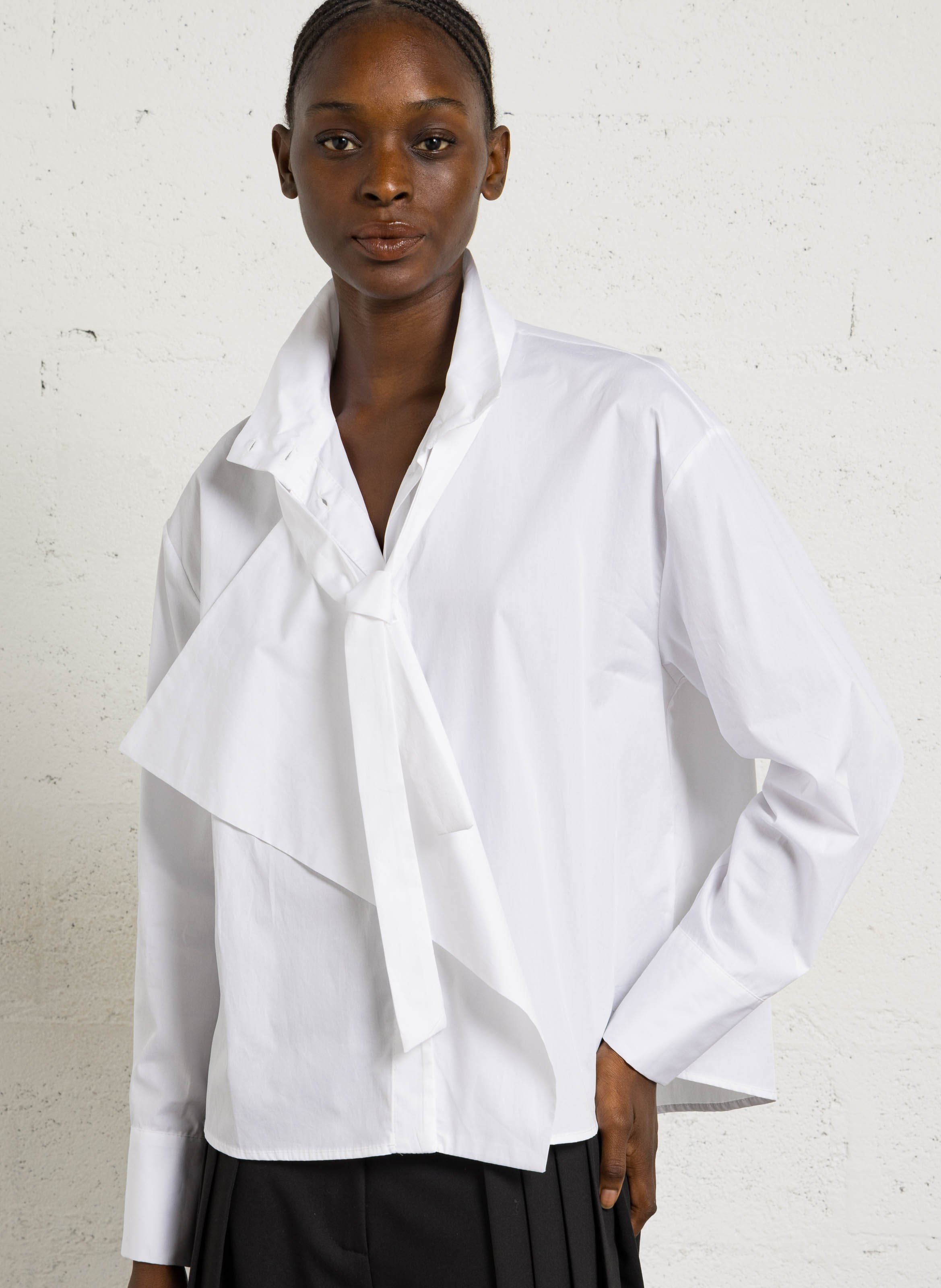Chemise col montant avec ceinture en coton IMPERIAL Blanc