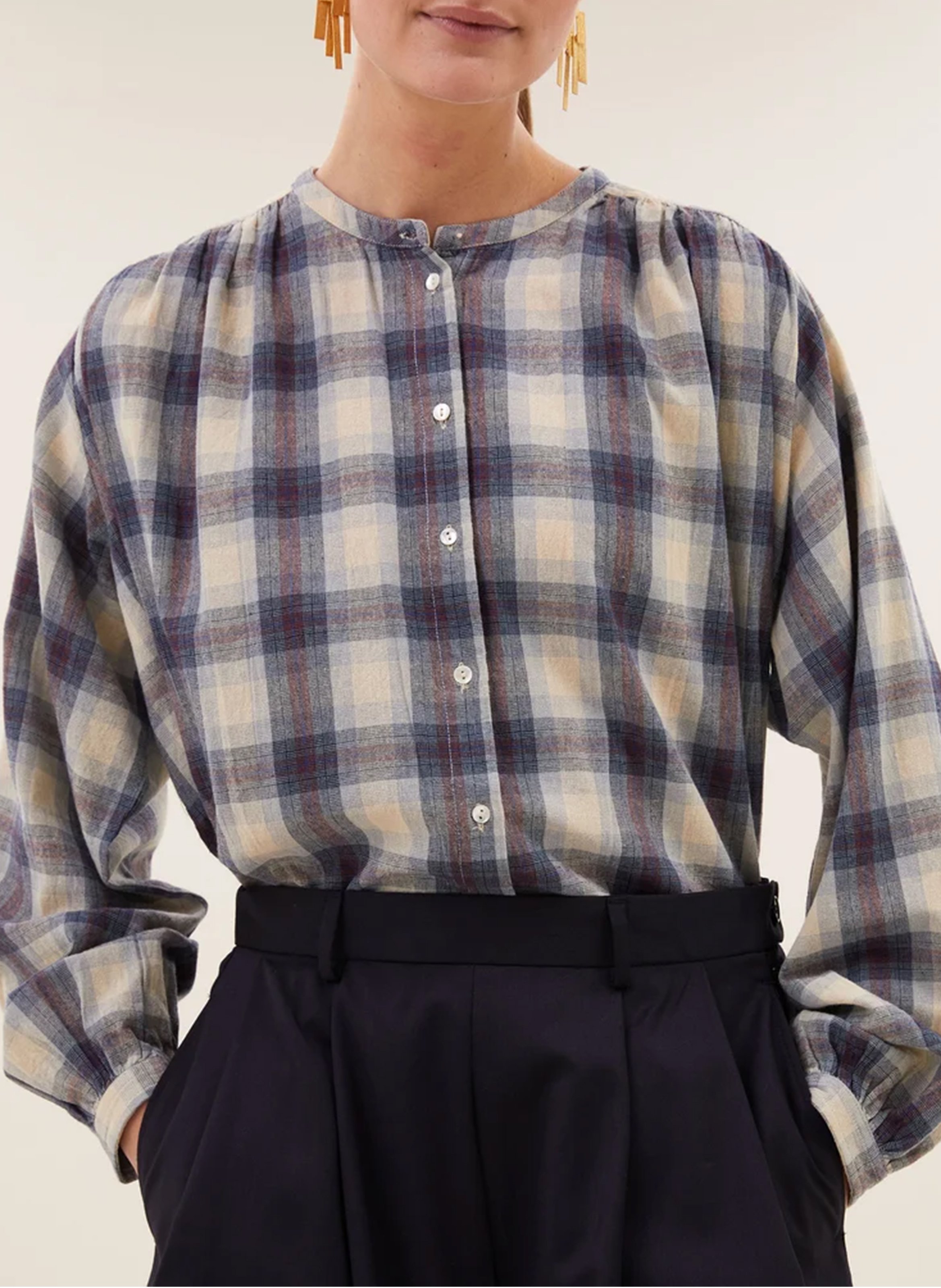 Wijd uitlopende geruite katoenen blouse BY BAR Veelkleurig