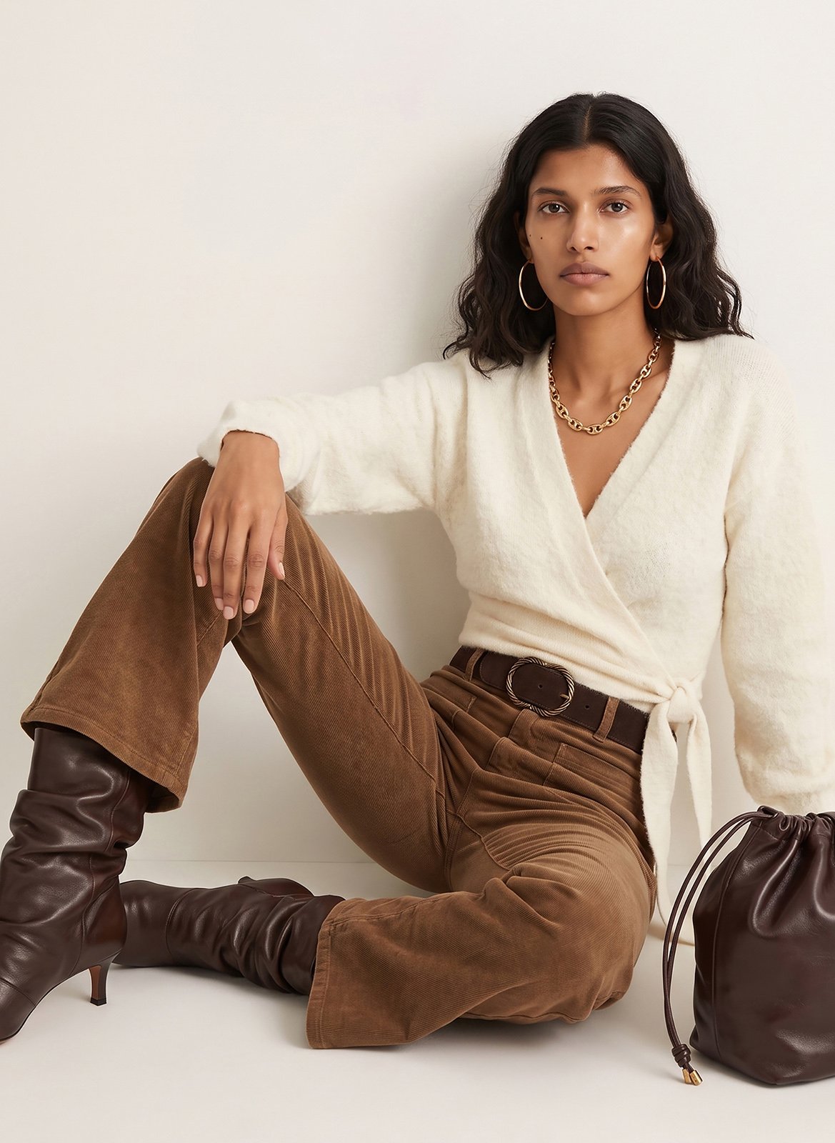 Fluffy V-neck wrap cardigan KOOKAI White