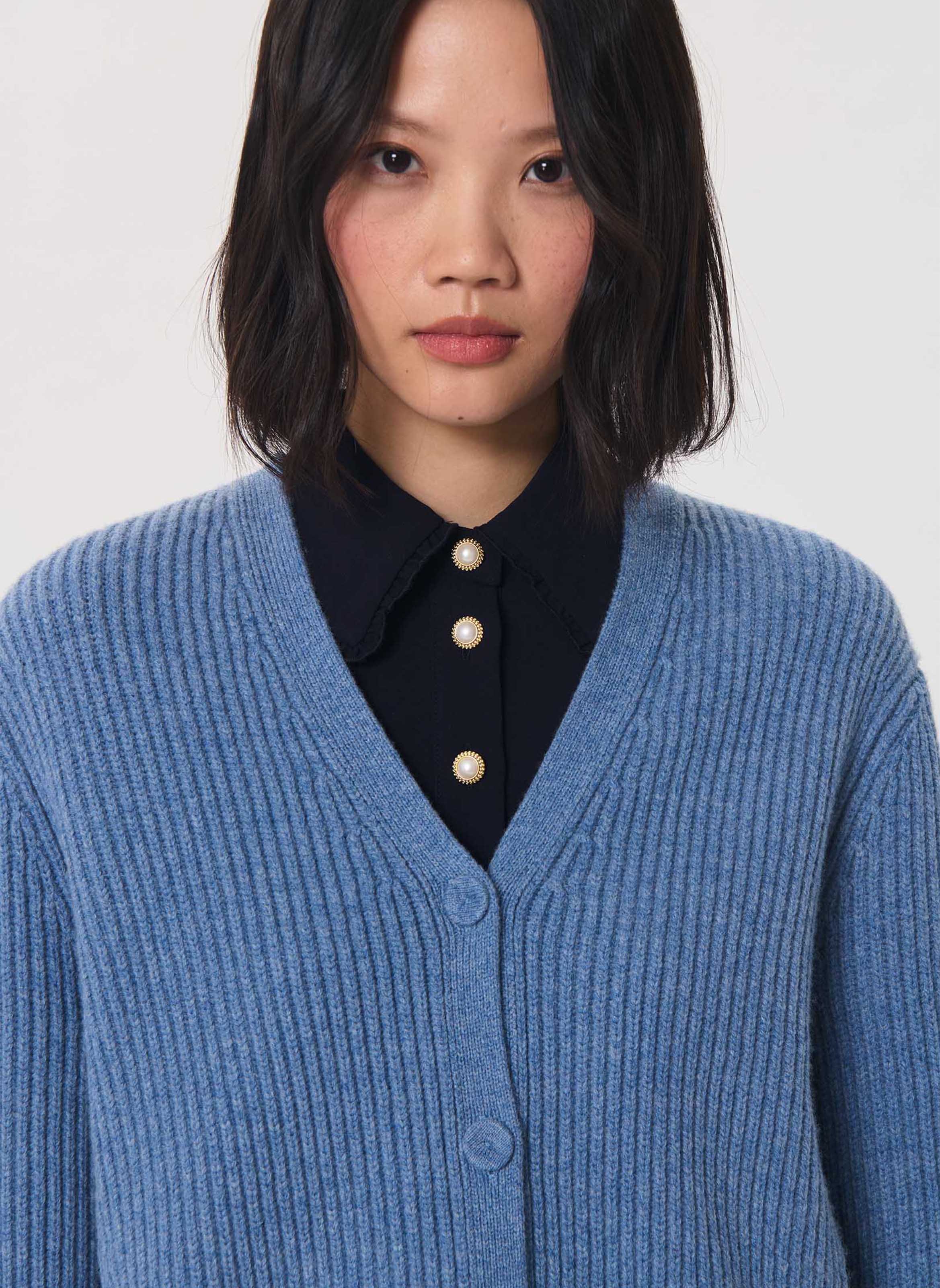 Loose-fit wool-blend V-neck cardigan TARA JARMON Blue