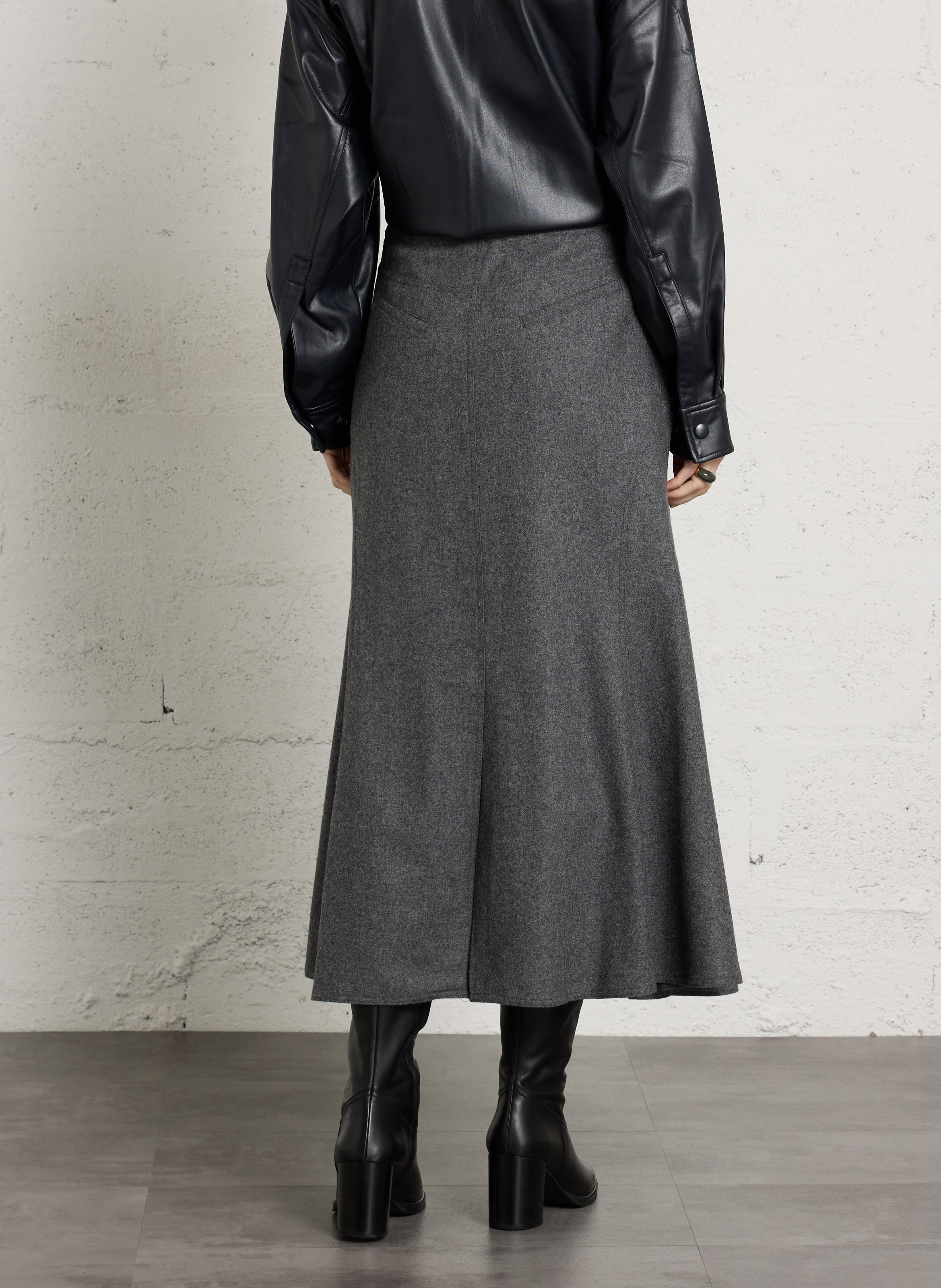 Jupe longue asymétrique en laine mélangée BERENICE Gris