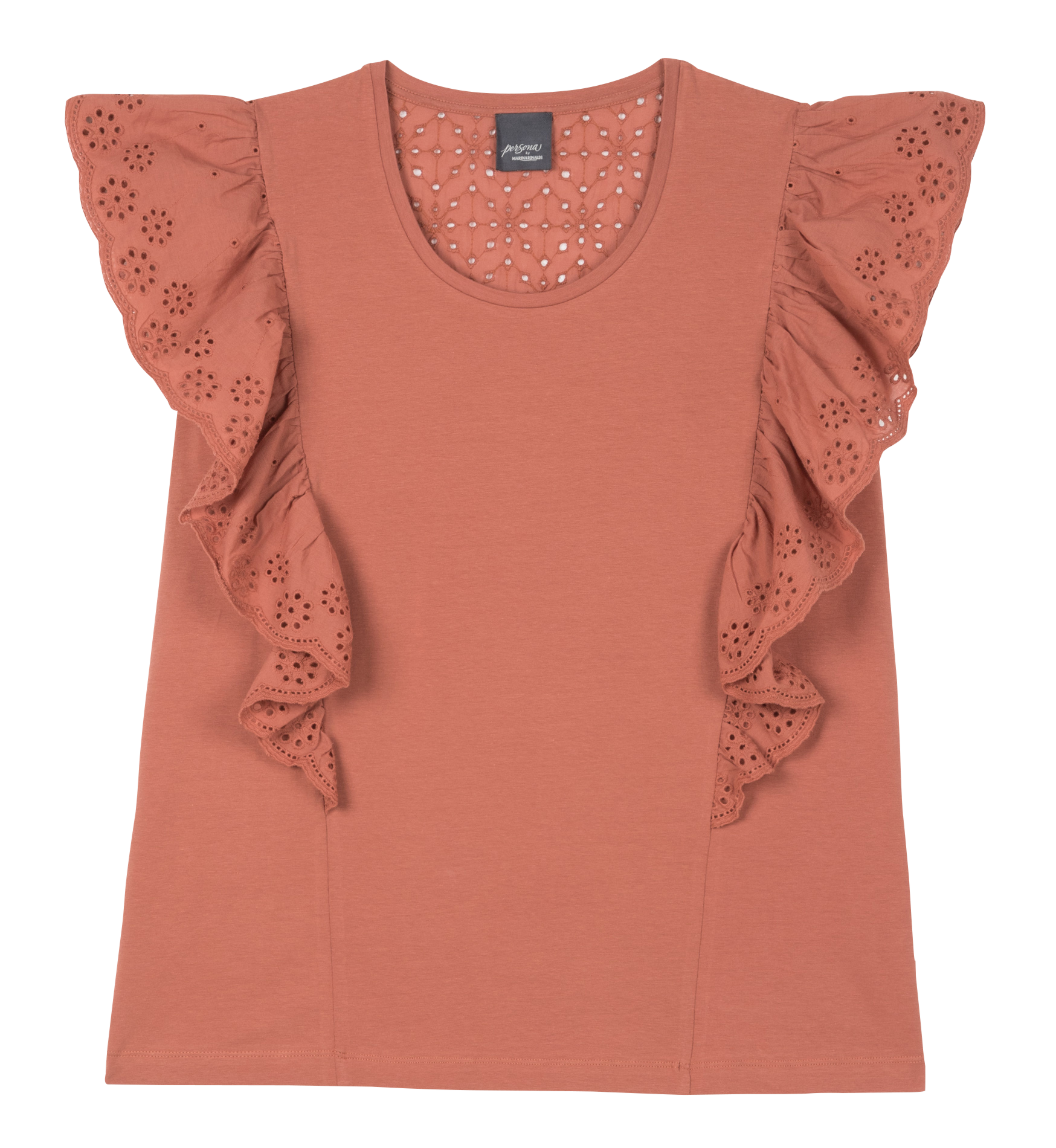 Round-neck straight-cut cotton-blend T-shirt PERSONA by Marina Rinaldi Brown