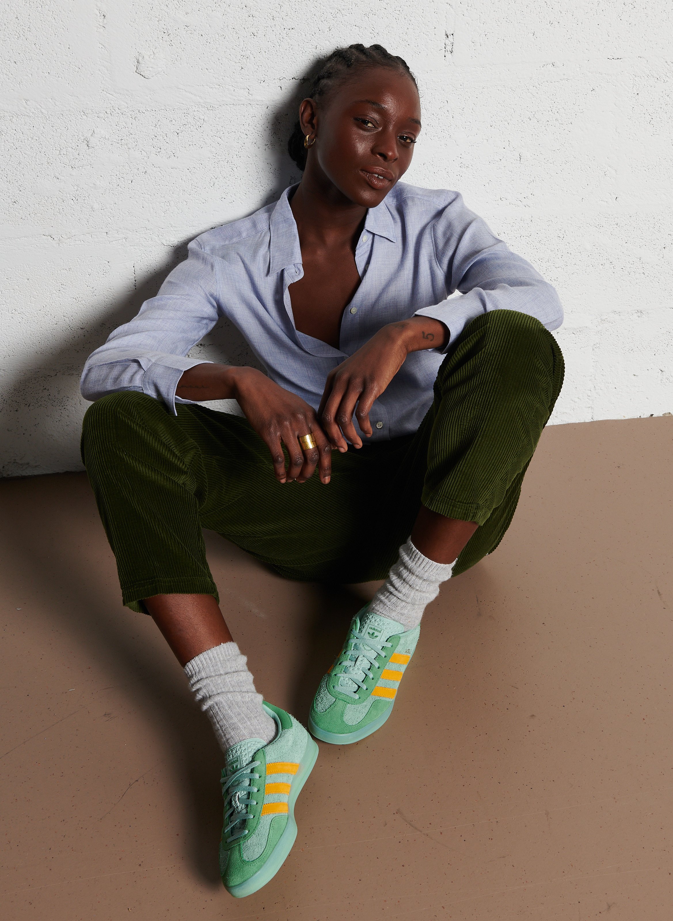 Pantalon carotte en velours de coton Vert