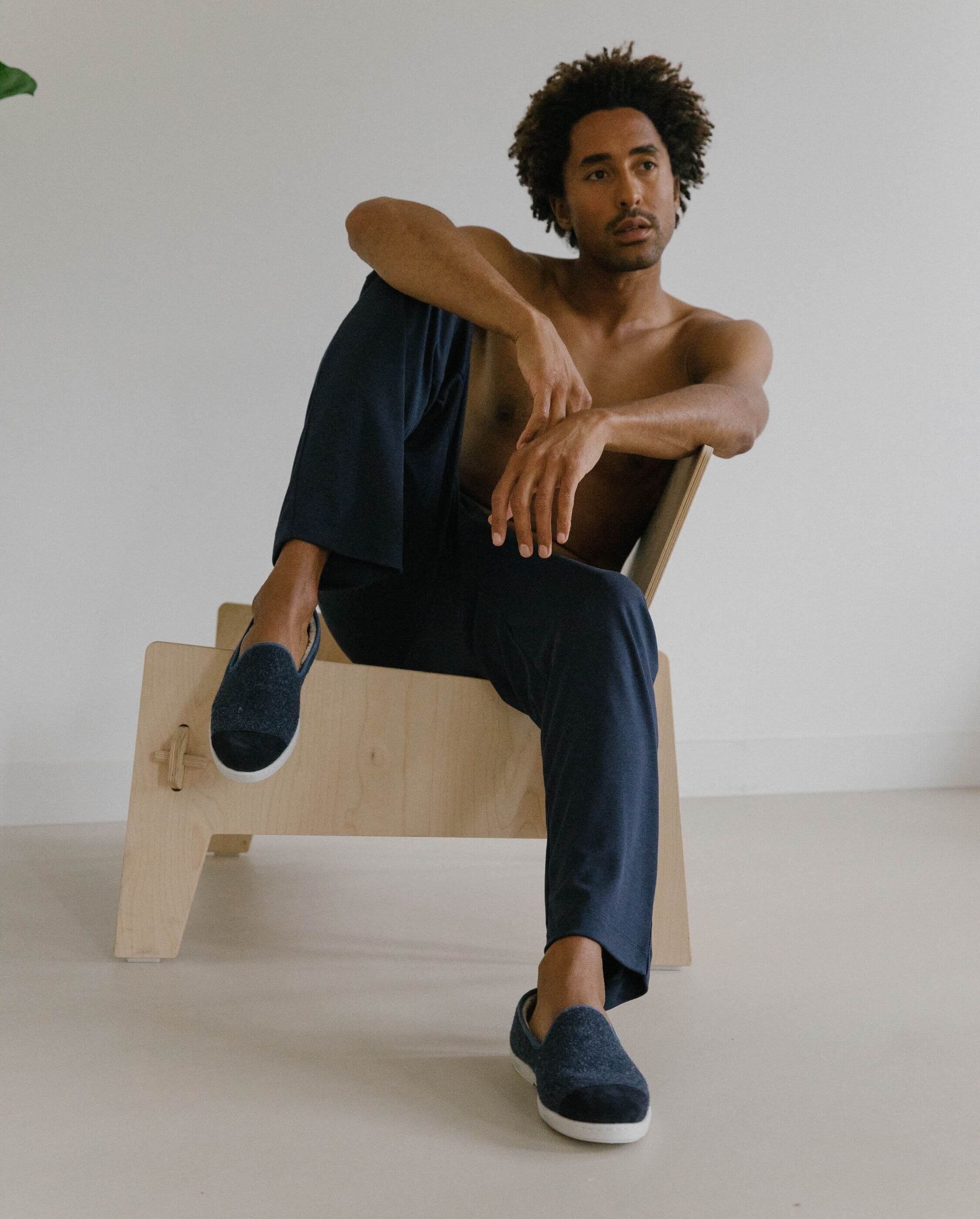 Limited edition men's slippers, navy blue denim ANGARDE Blue