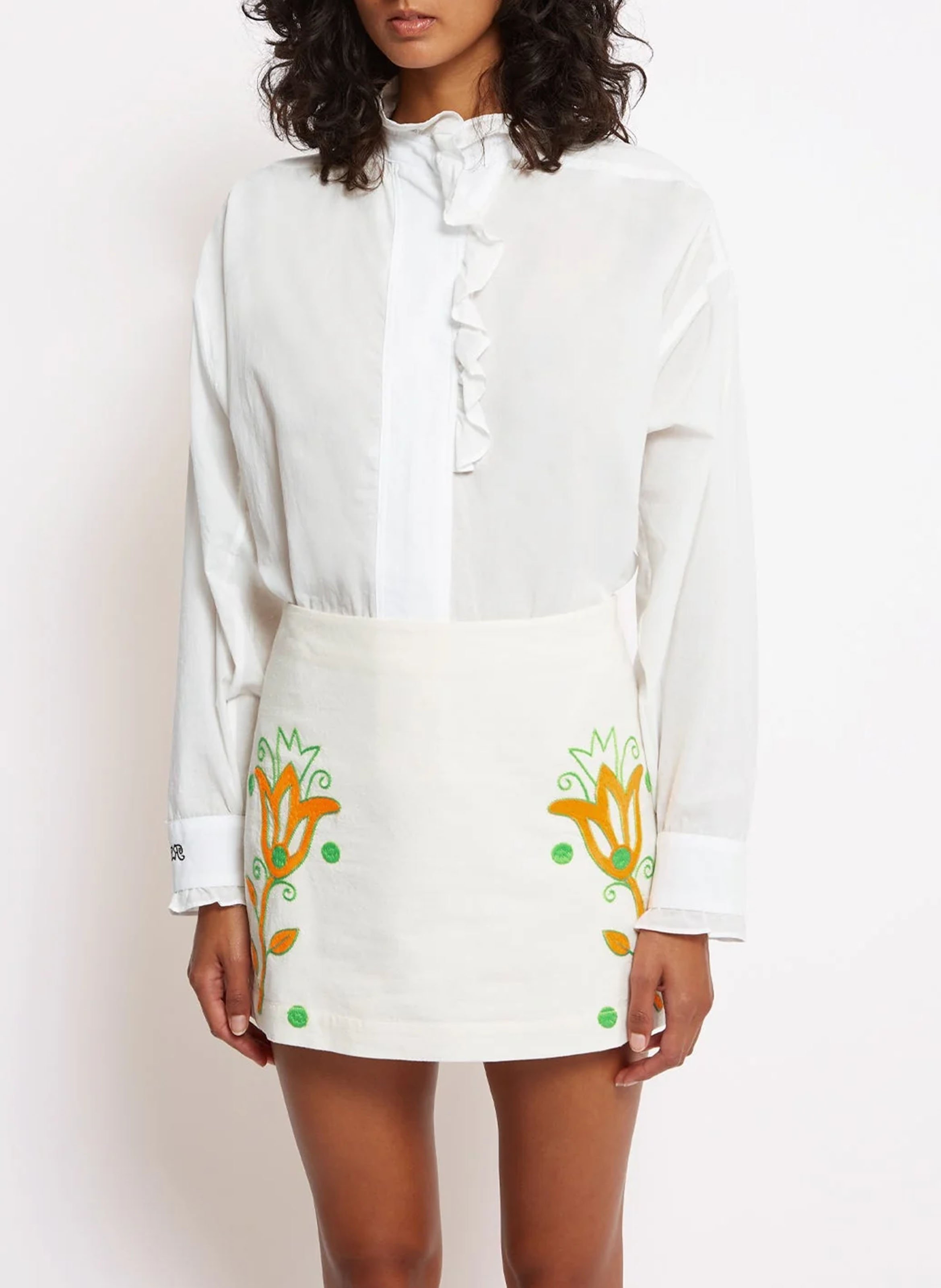 Chemise col volanté en coton ROSEANNA Blanc