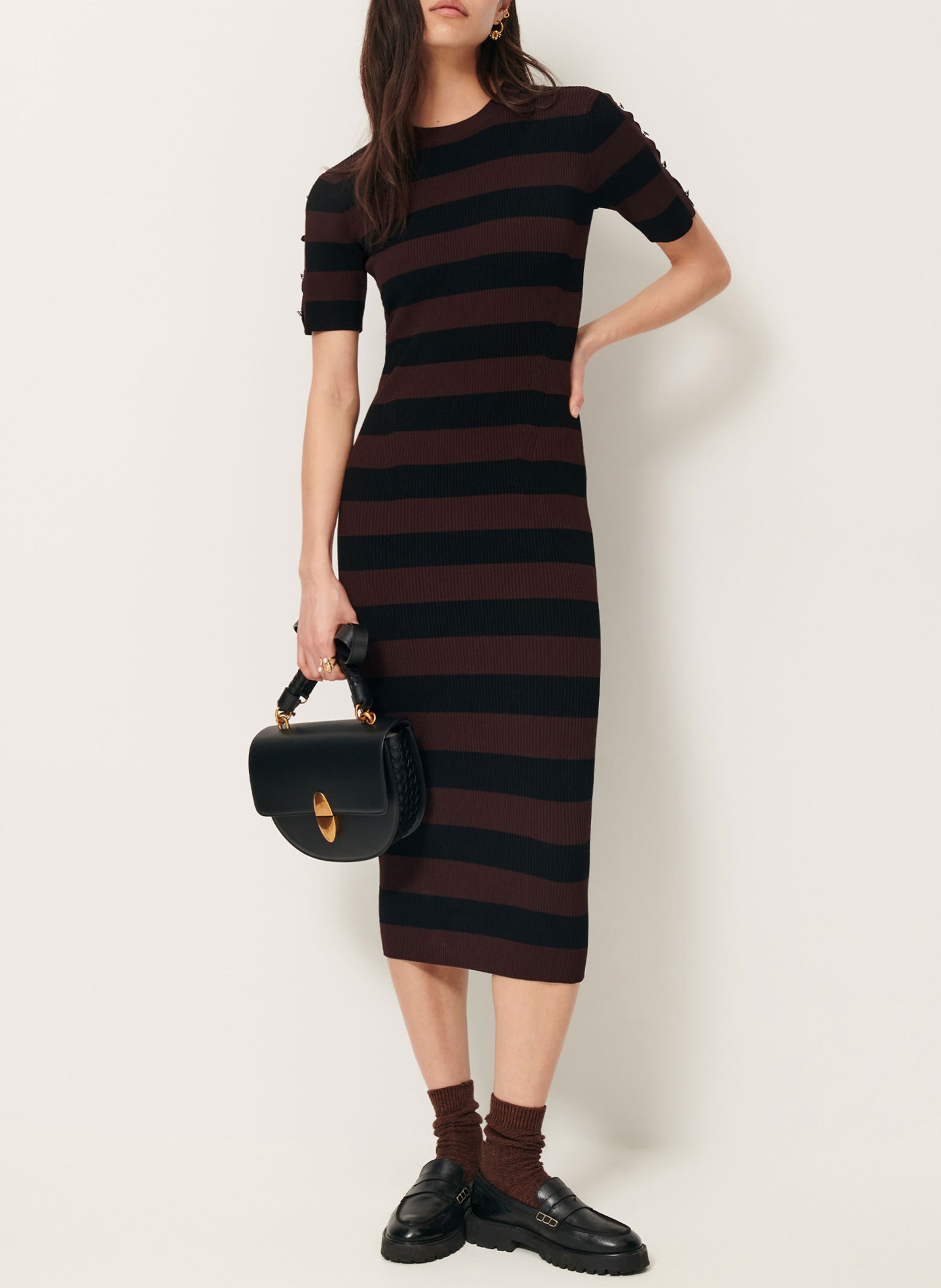 Robe longue ajustée à rayures SESSUN Noir