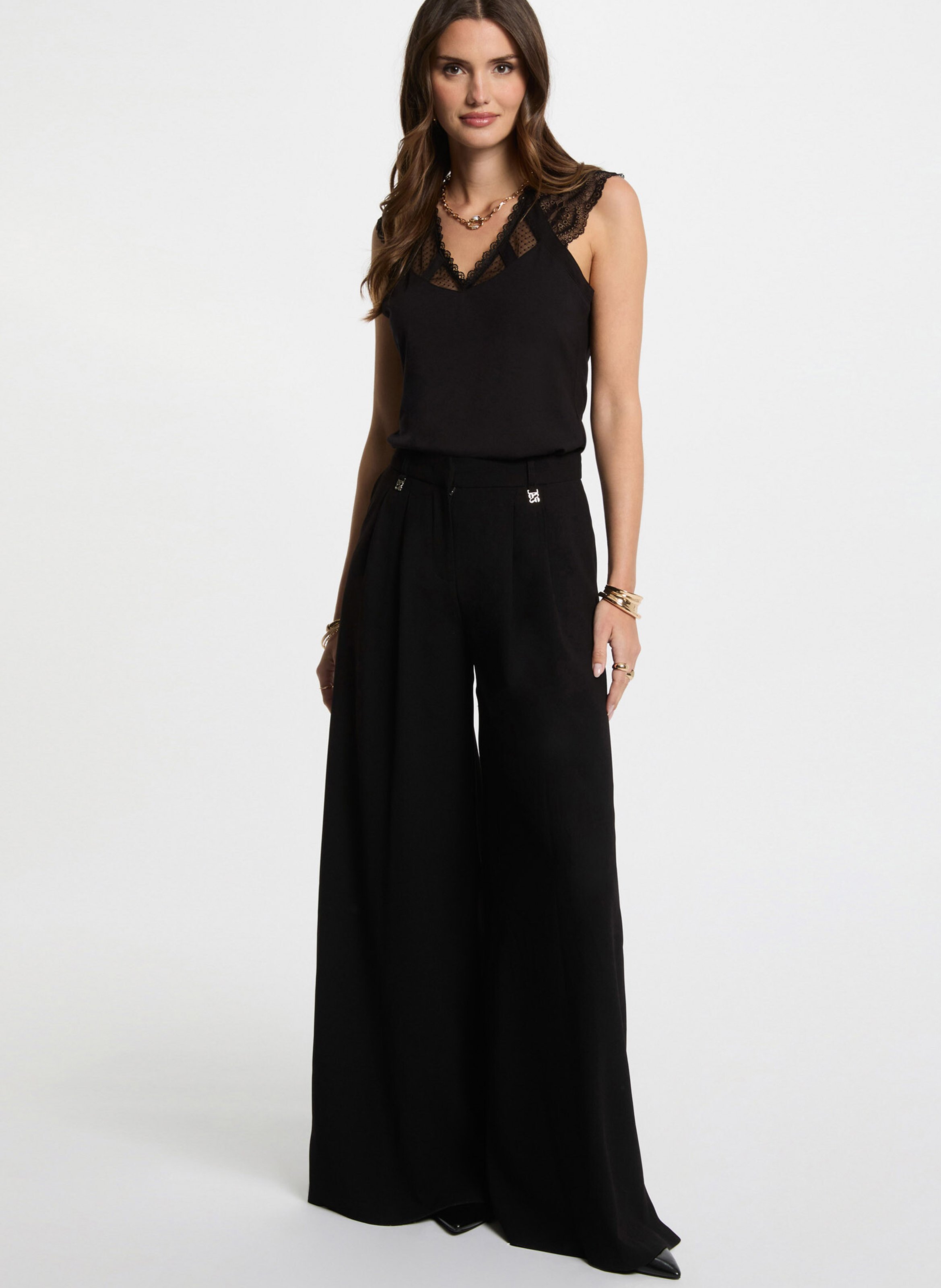 Top sans manches droit à dentelle MORGAN Noir