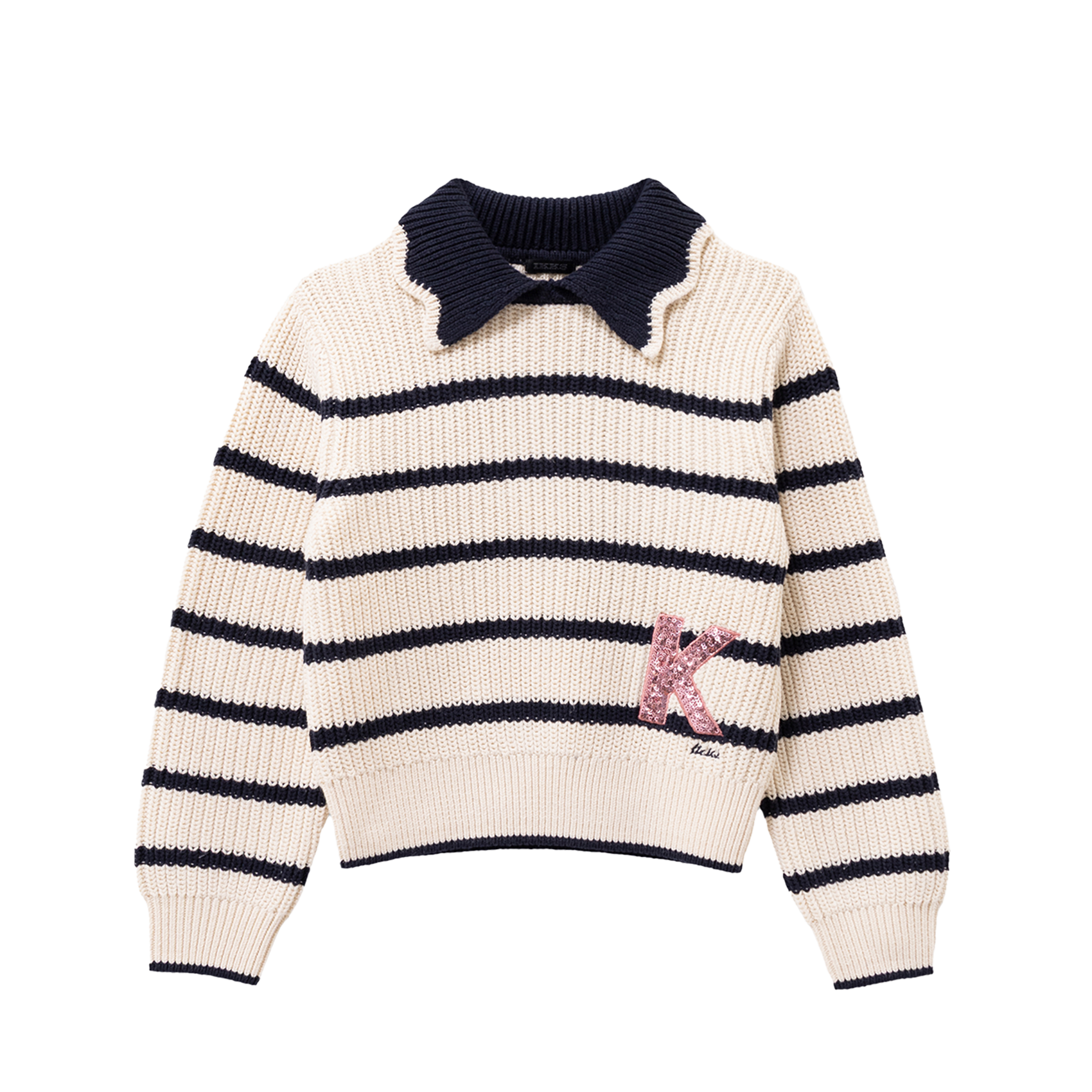 Striped cotton shirt collar sweater IKKS JUNIOR White