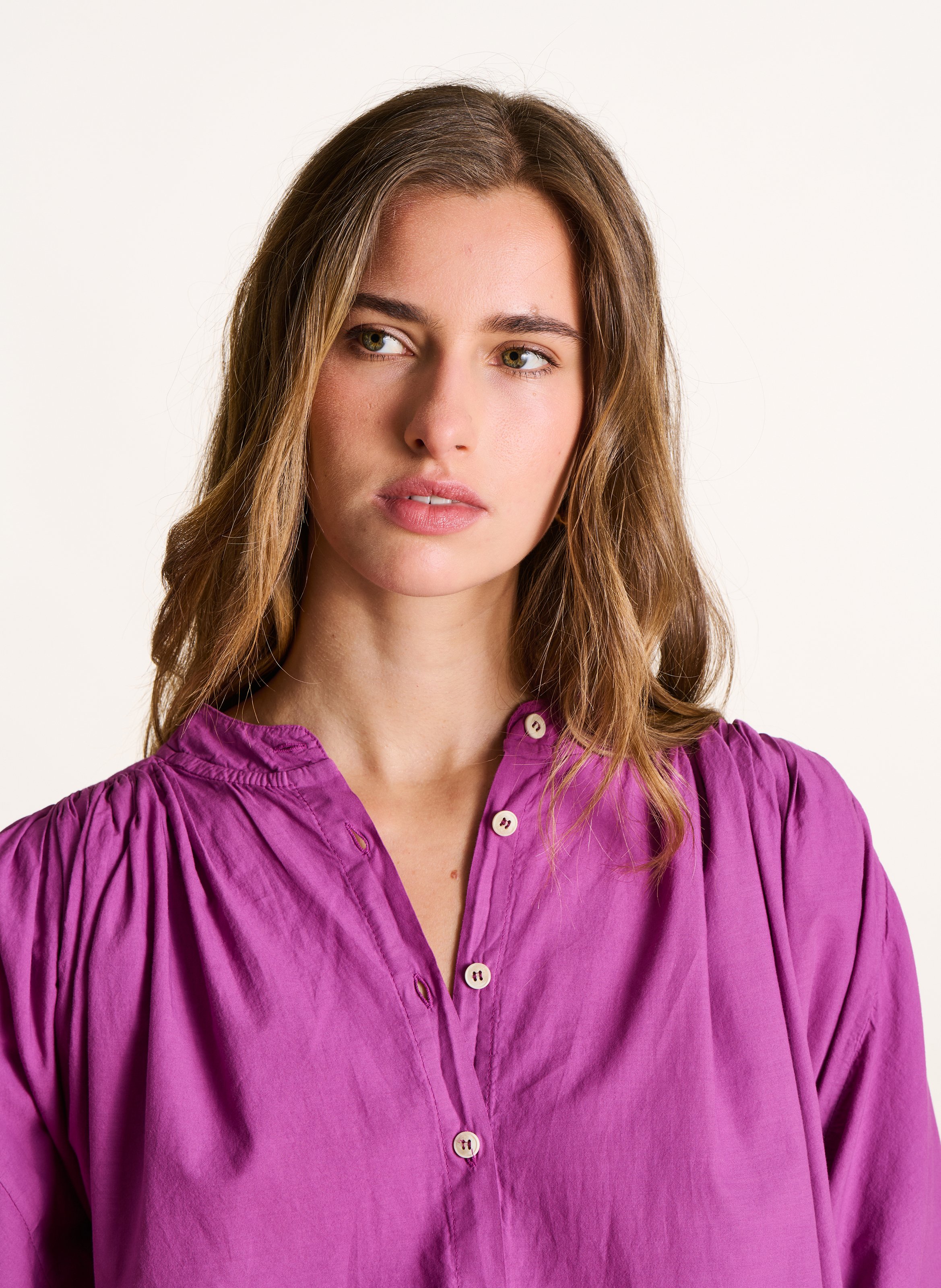 Wijdvallende effen katoenen blouse LA FEE MARABOUTEE Roze