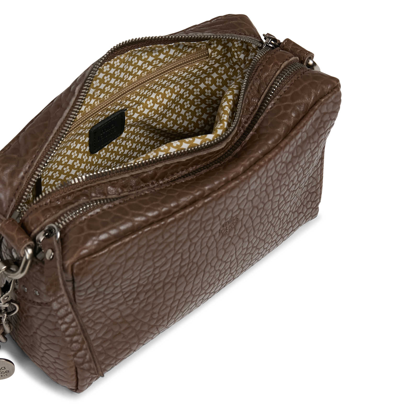 Leren schoudertas met motief in reliëf MILA LOUISE Kaki