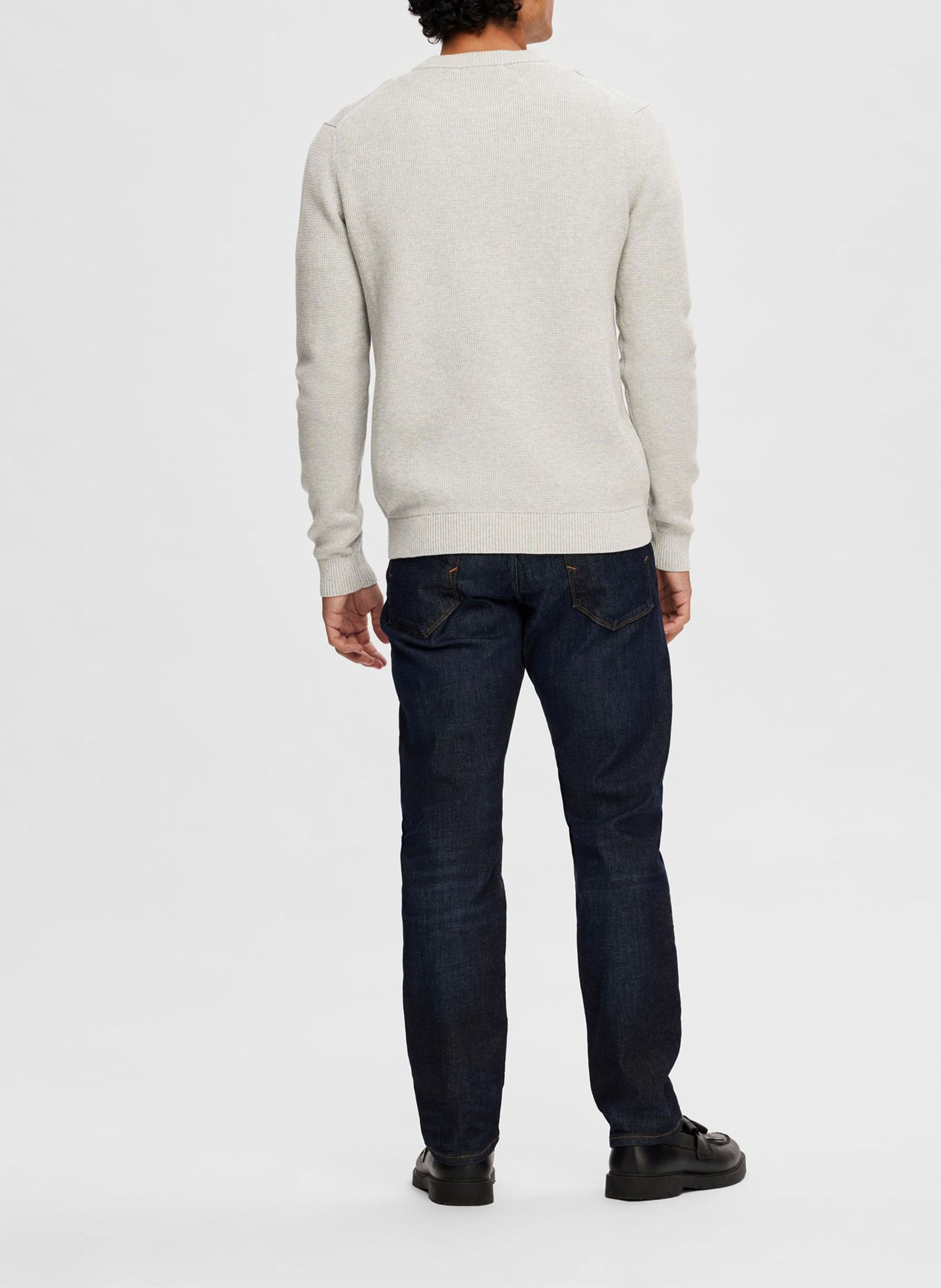 Straight-fit trui van biologisch katoen met ronde hals SELECTED Grijs