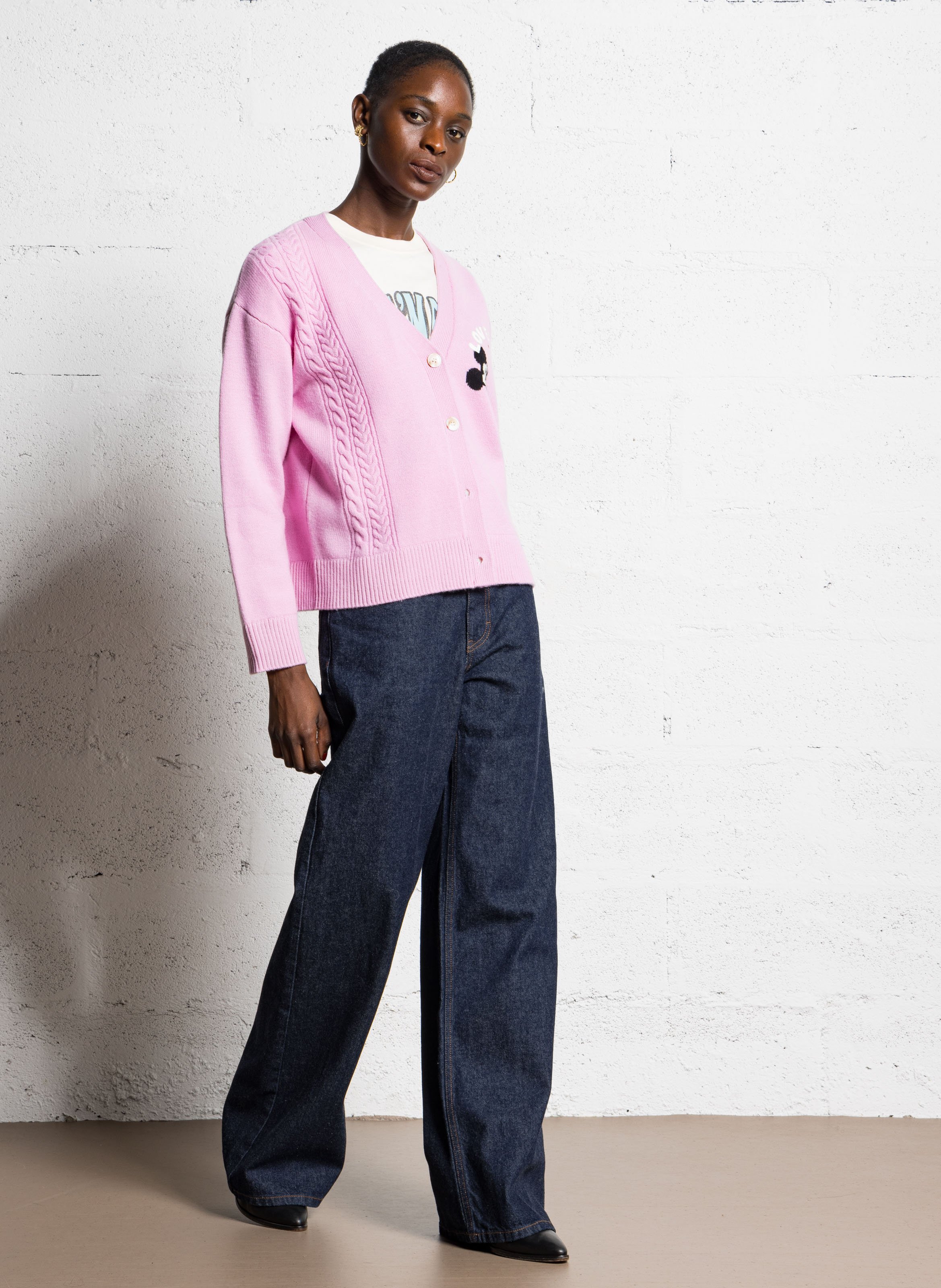 Gilet col V en laine BERENICE Rose