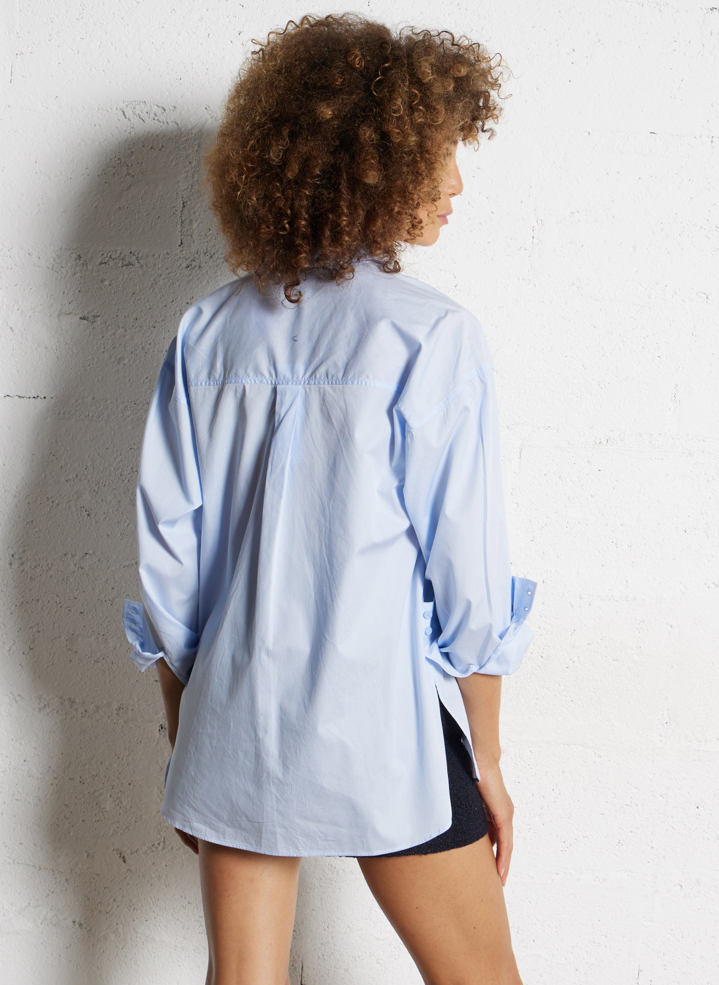 Chemise droit à poche brodée en coton IKKS Bleu