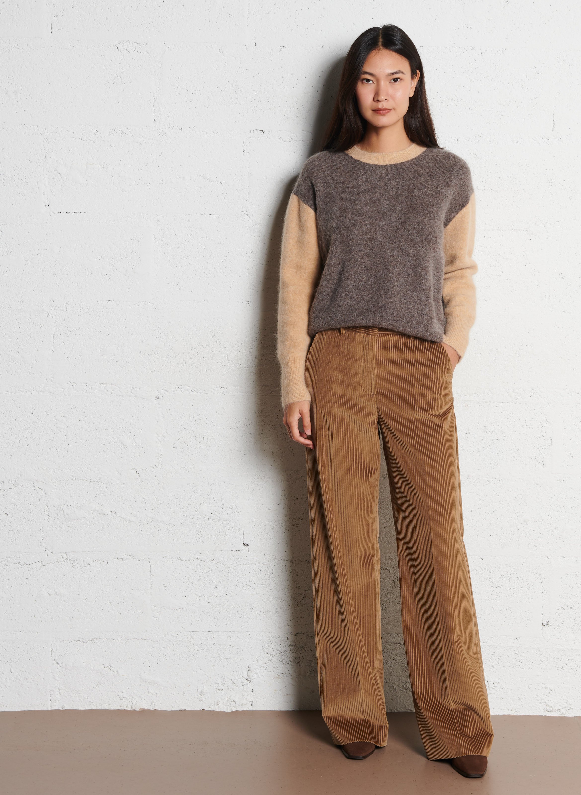 Pull ample col rond en alpaga mélangé MAJESTIC FILATURES Multicolore