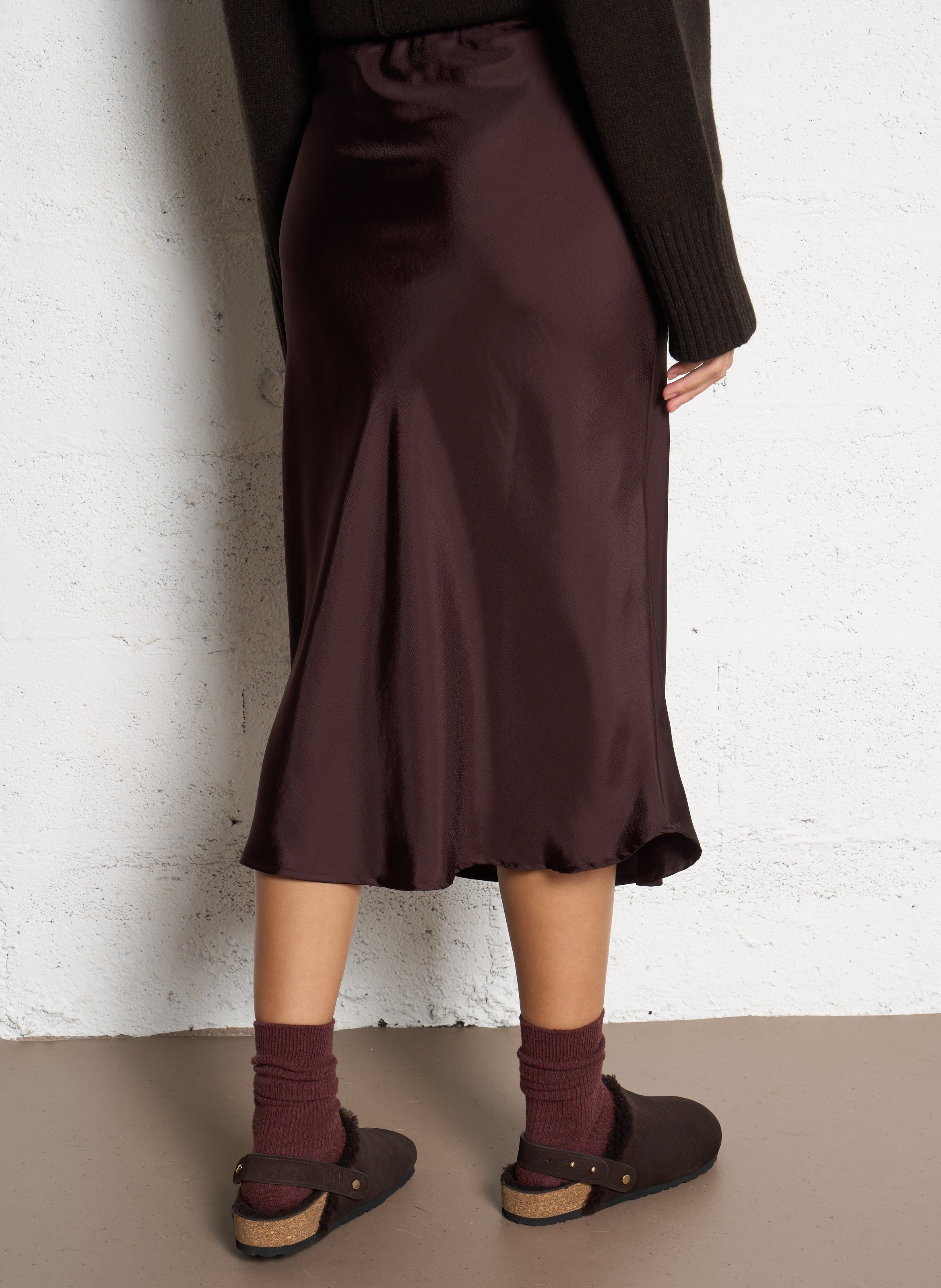 Jupe midi fluide en satin SOEUR Prune