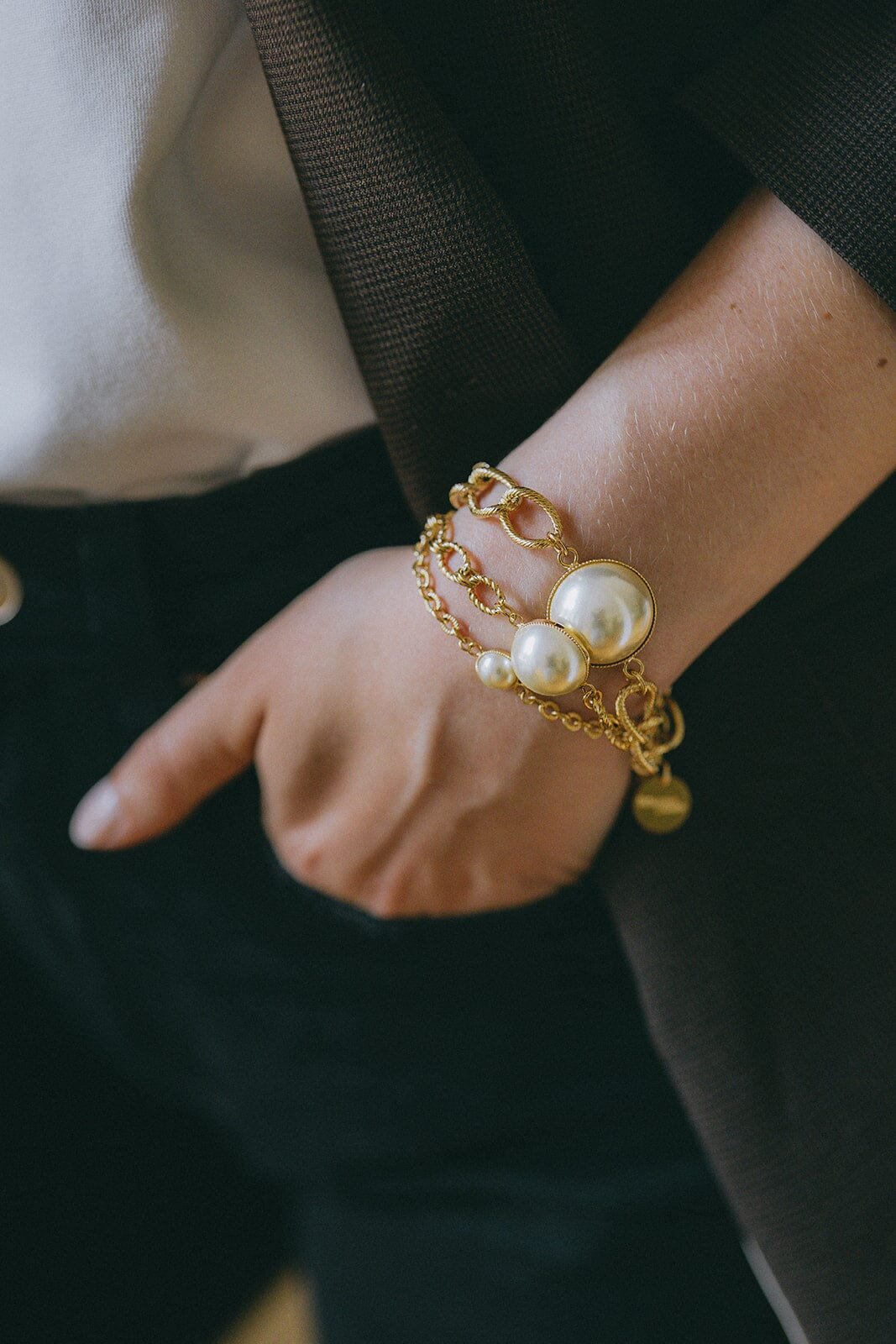 Maxi silver-plated pearl bracelet MONSIEUR SIMONE Golden