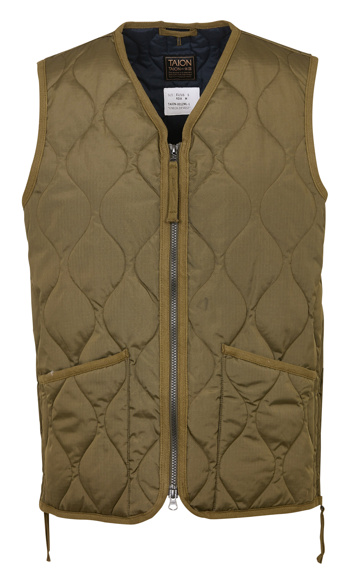 Sleeveless quilted V-neck jacket TAION Green