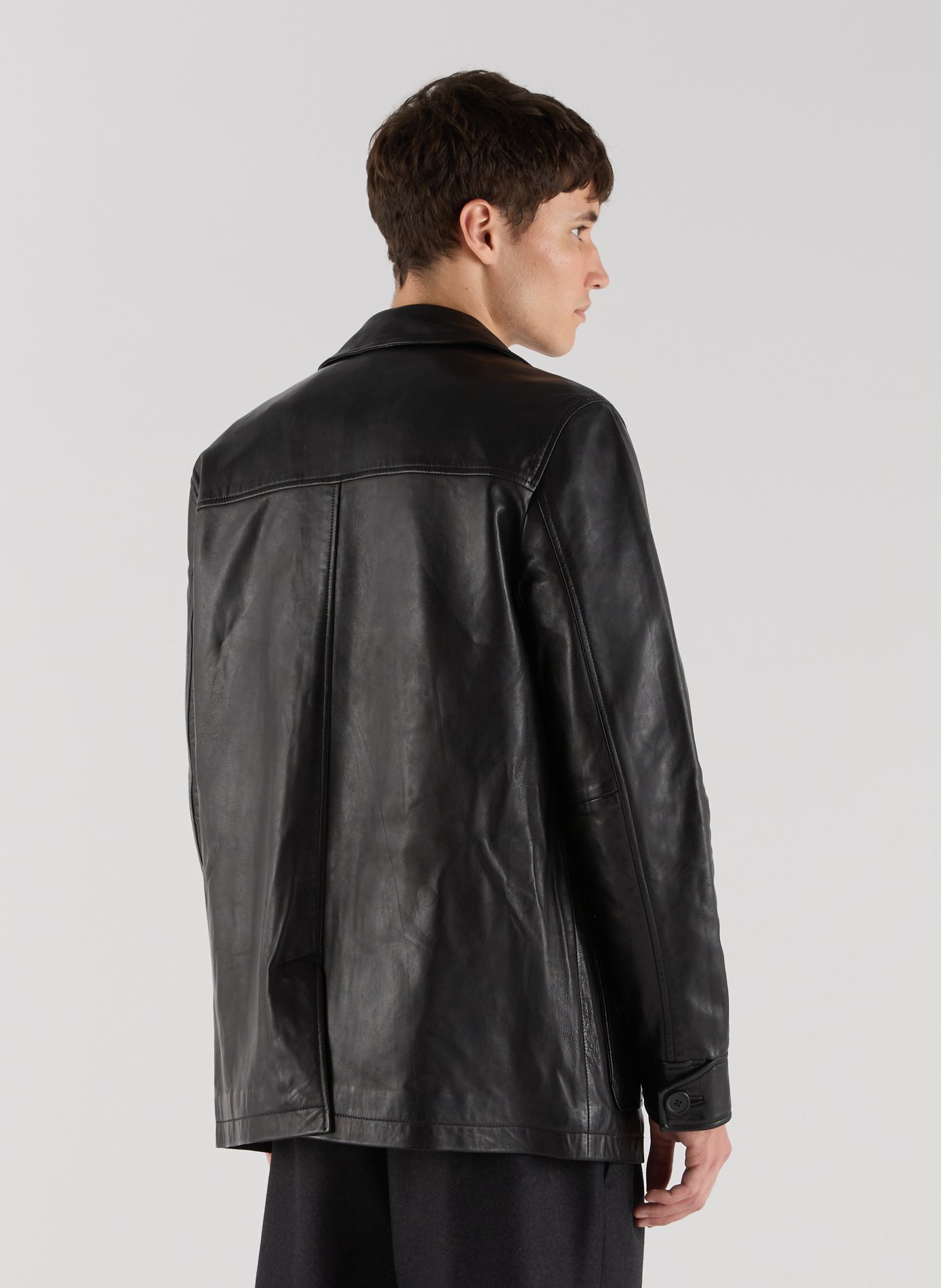 Straight-cut leather jacket with tailored collar SAISON 1865 Black