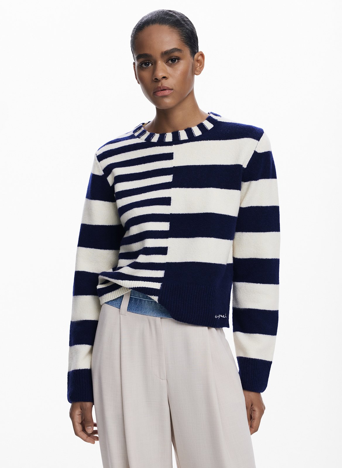 Maglione dritto scollo tondo a righe DESIGUAL Blu