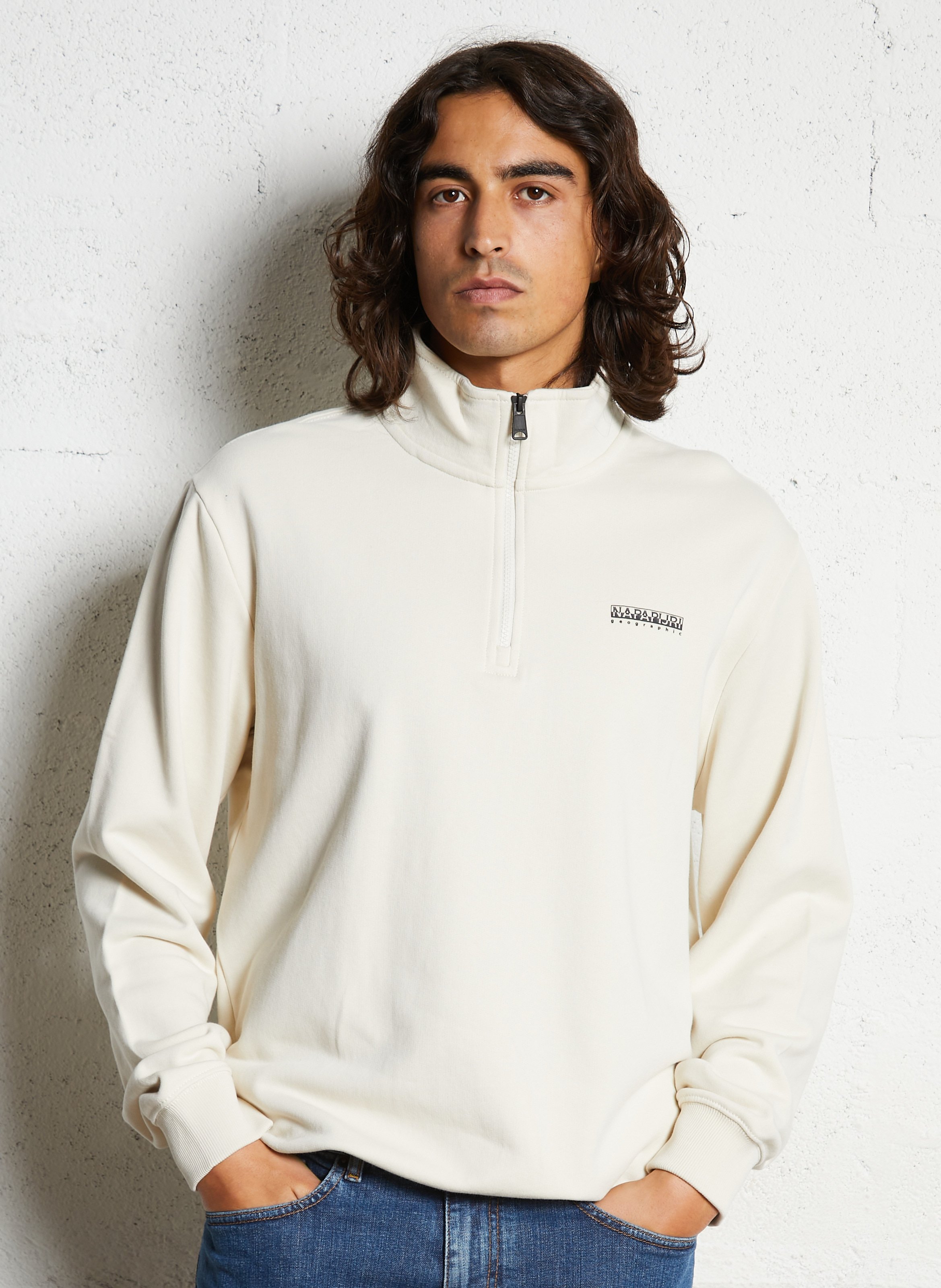 Sweat droit col montant en coton NAPAPIJRI Beige