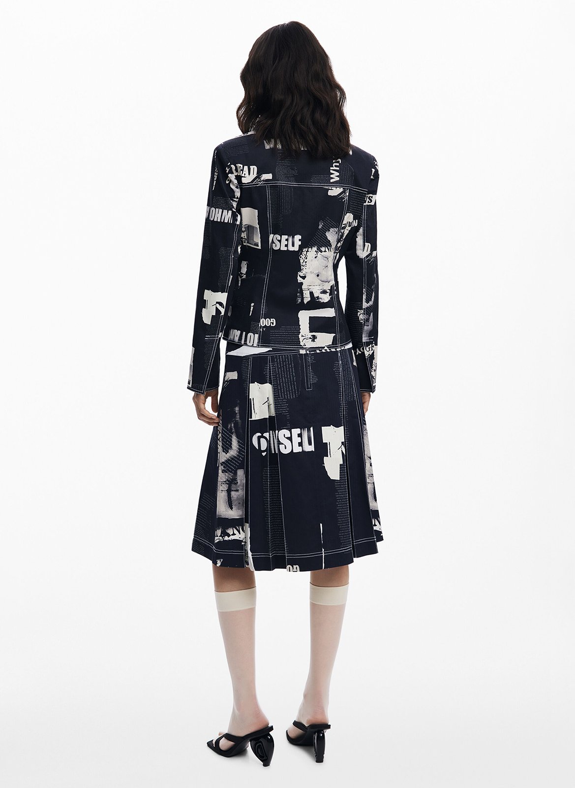 Flared short pleated skirt in blended cotton. DESIGUAL Black