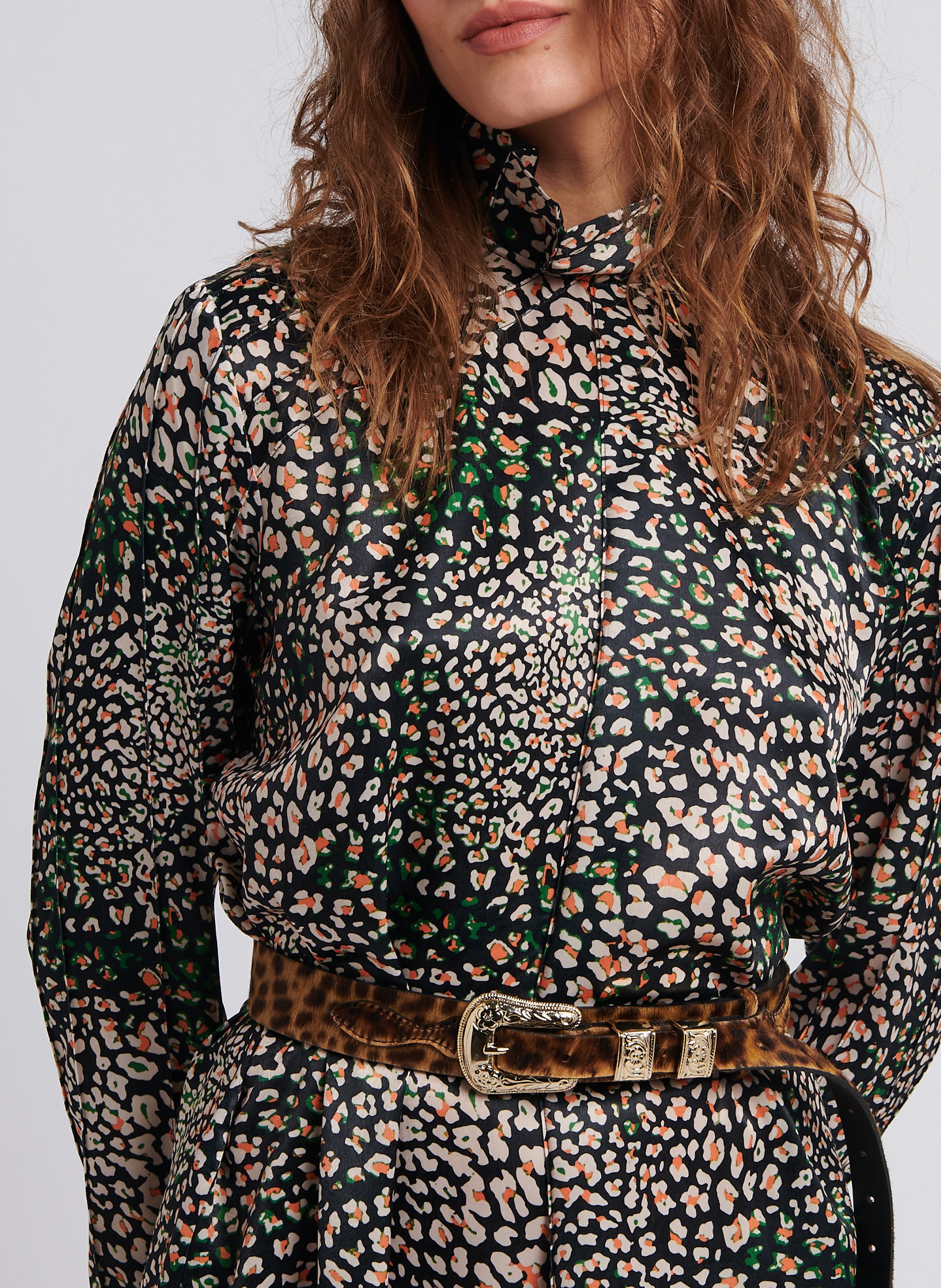 Short loose-fit leopard print dress with high neck HEIMSTONE Multicolored