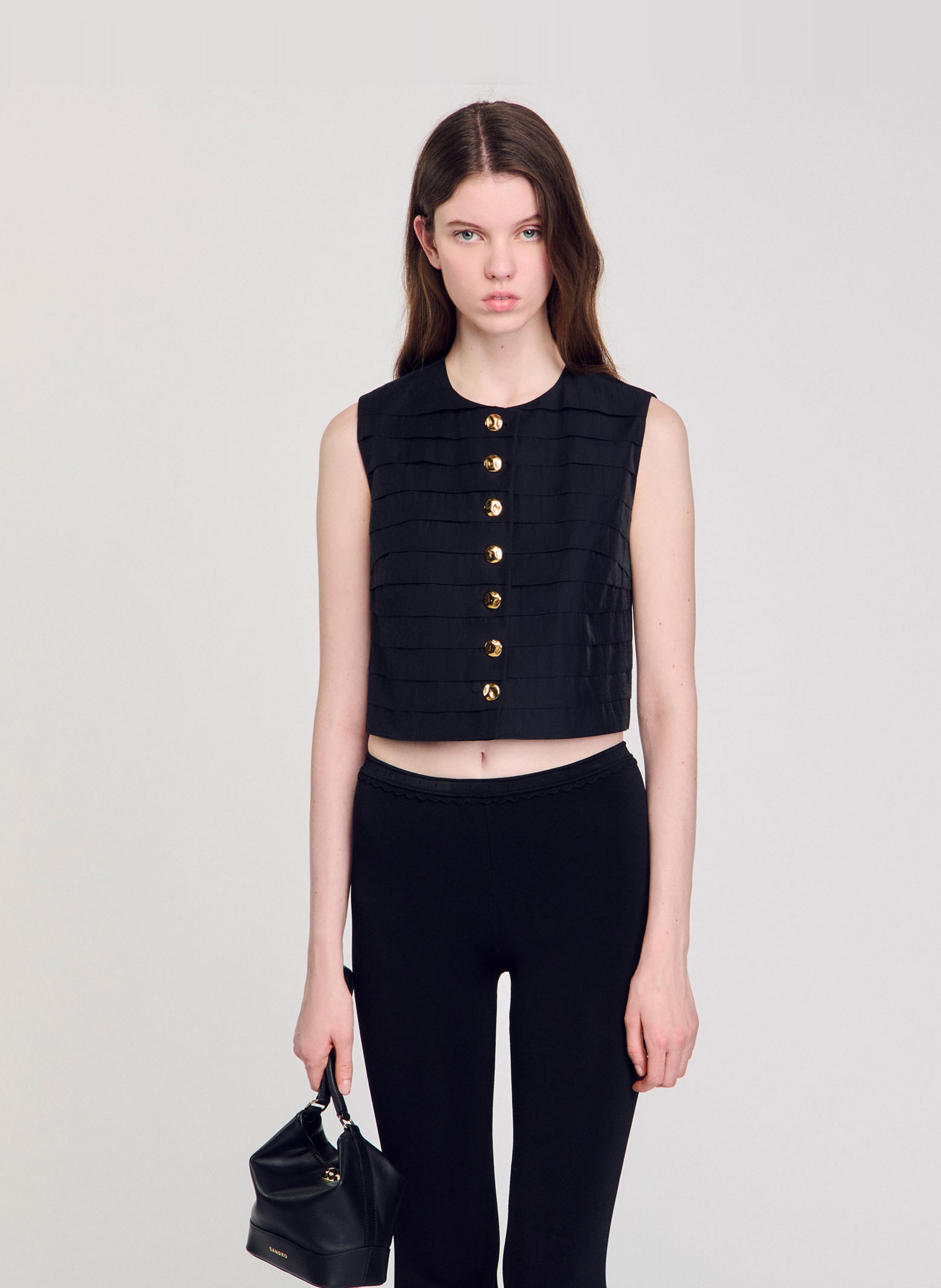 Korte rechte top van gemengd katoen SANDRO Zwart