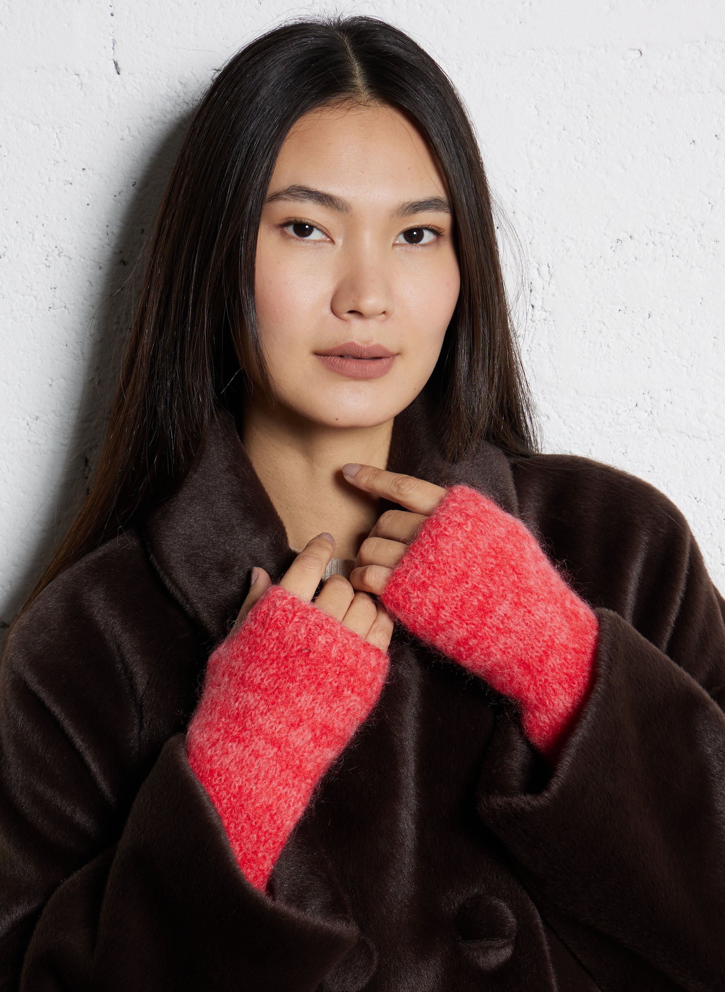 Knit fingerless gloves MAISON ANJE Red