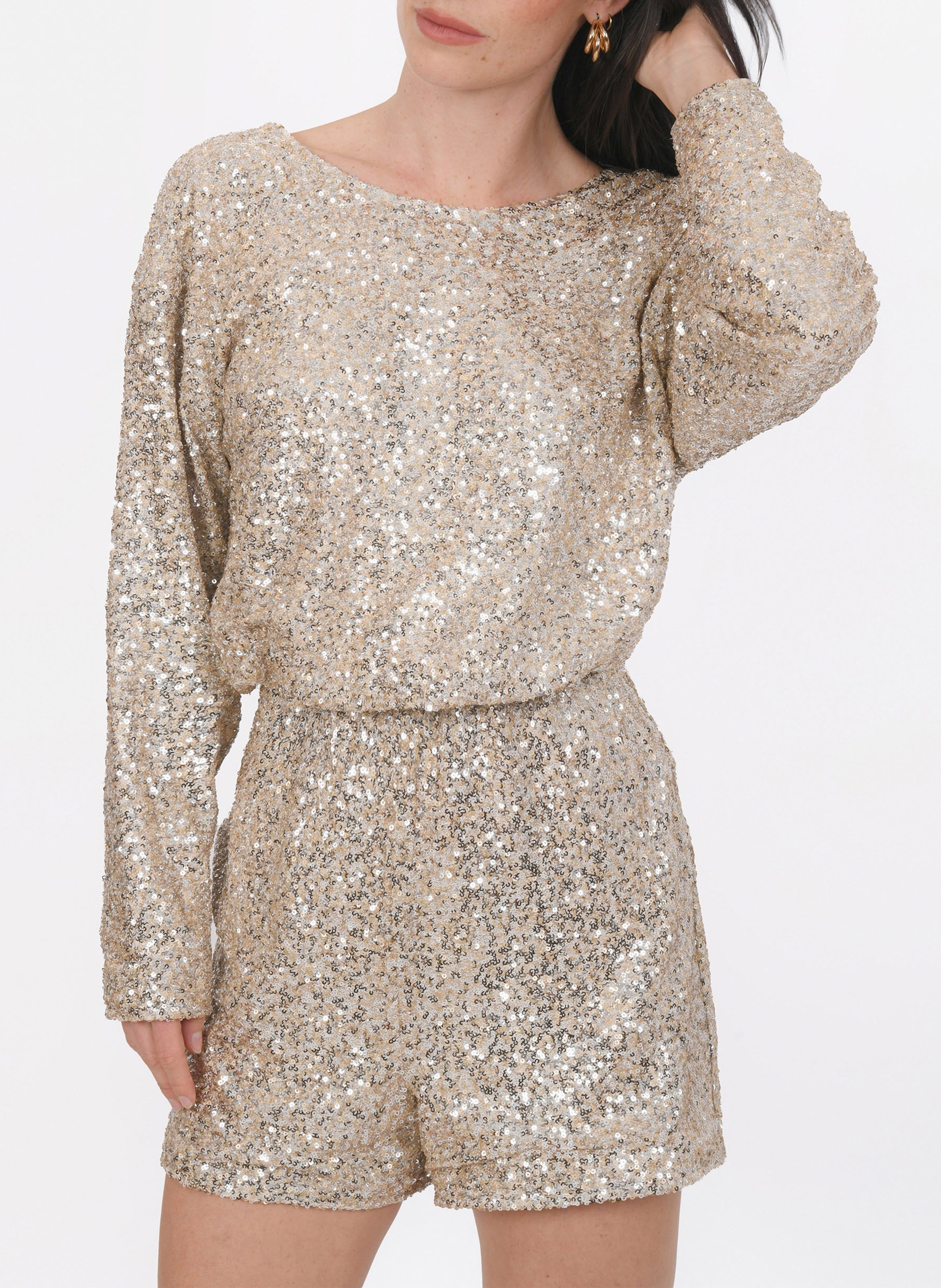 Loose sequined short jumpsuit KOOKAI Silver