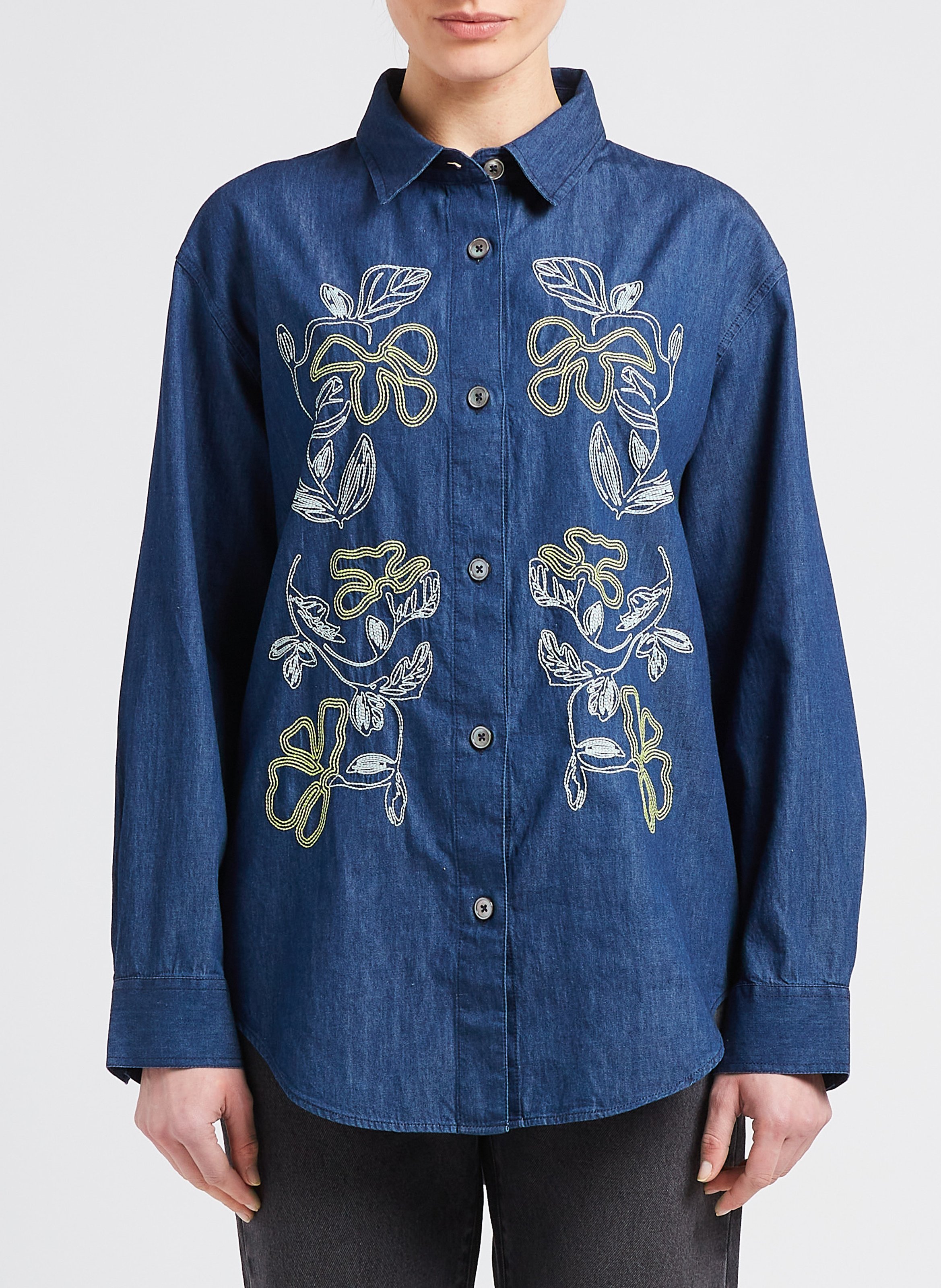 Chemise denim brodée en coton PAUL SMITH Bleu