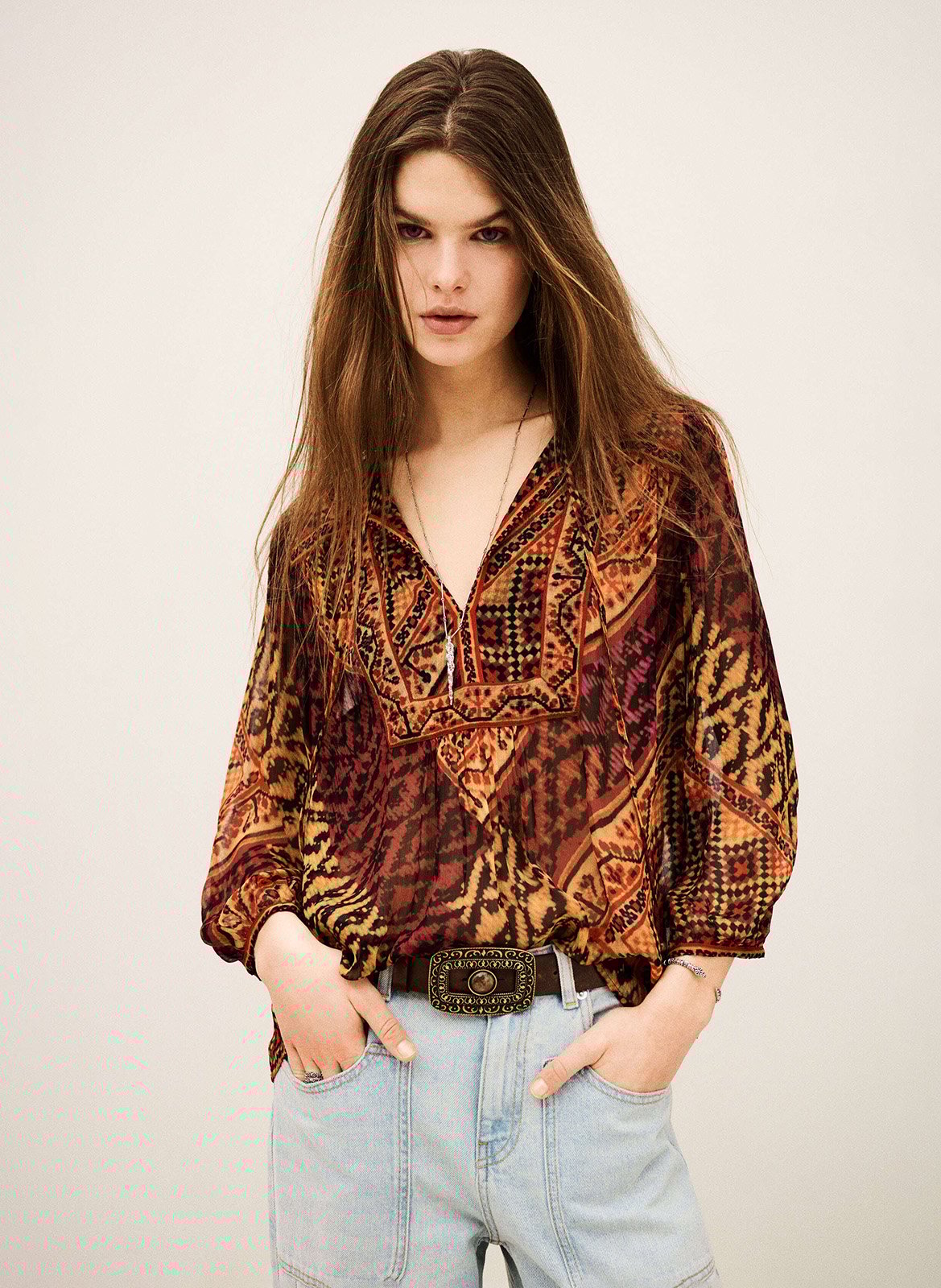 Top droit col tunisien imprimé BA&SH Rouge