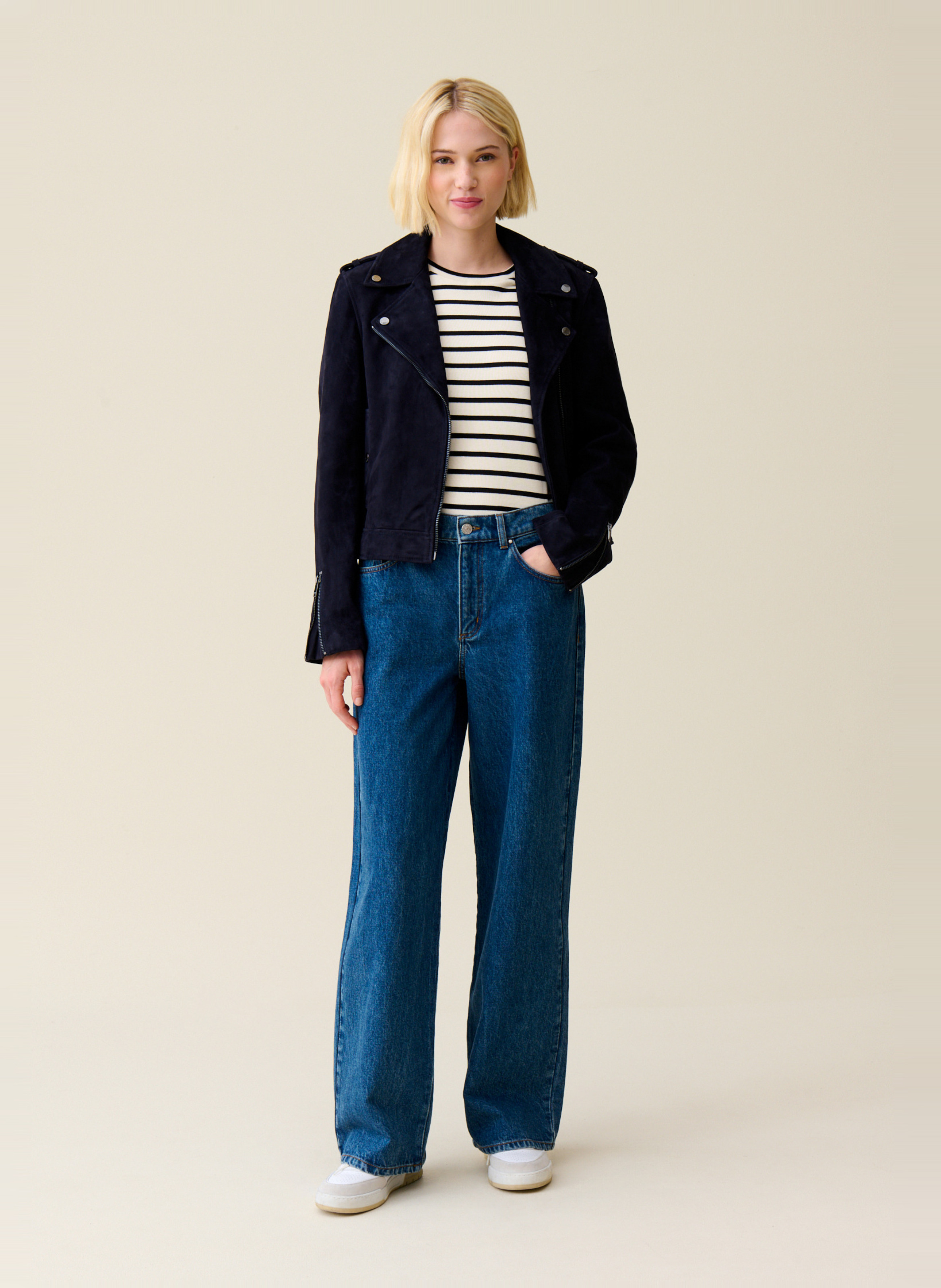 Veste courte en cuir velours CLAUDIE PIERLOT Bleu