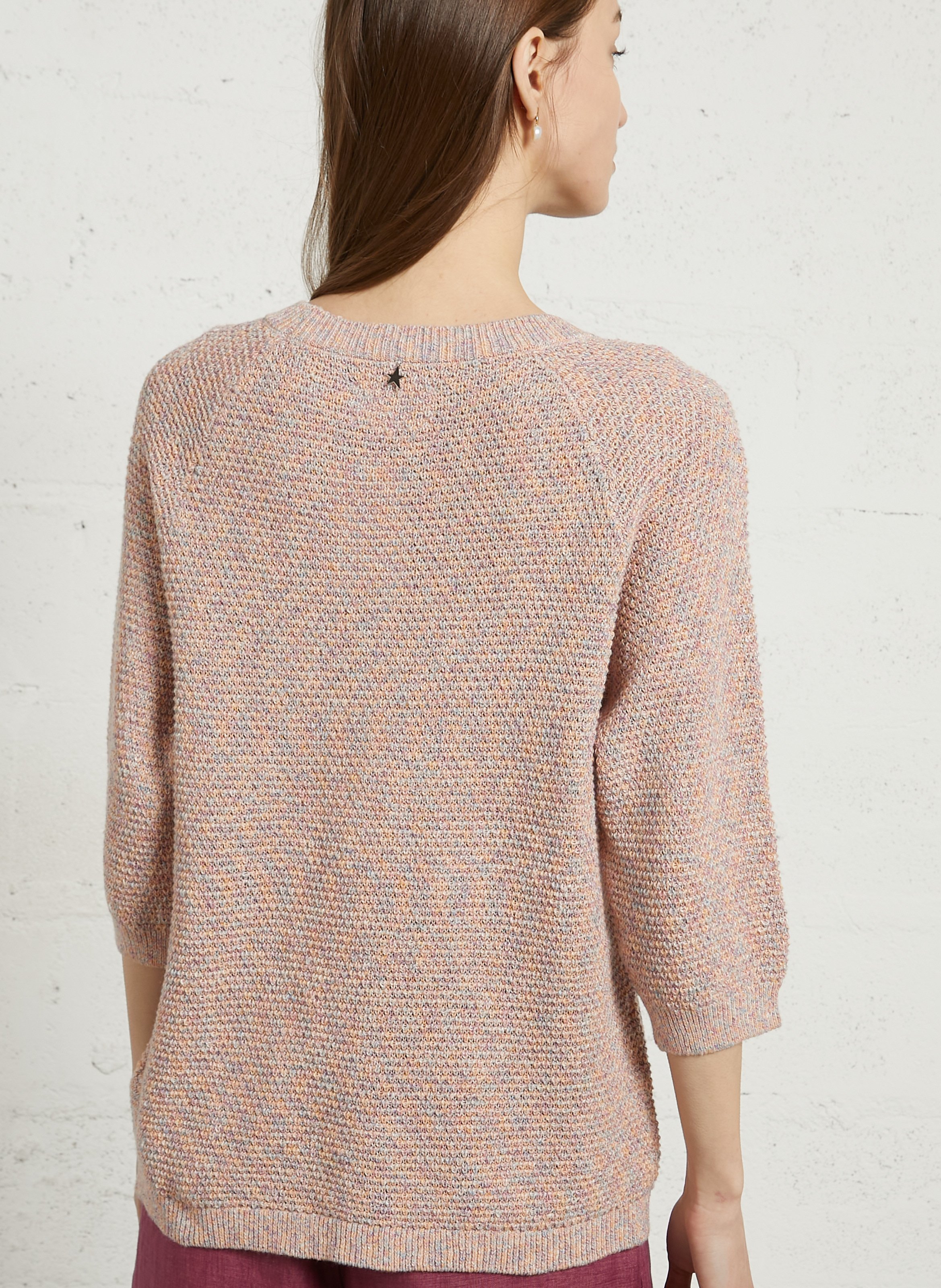 Pull col rond droit en coton et lin SUD EXPRESS Multicolore
