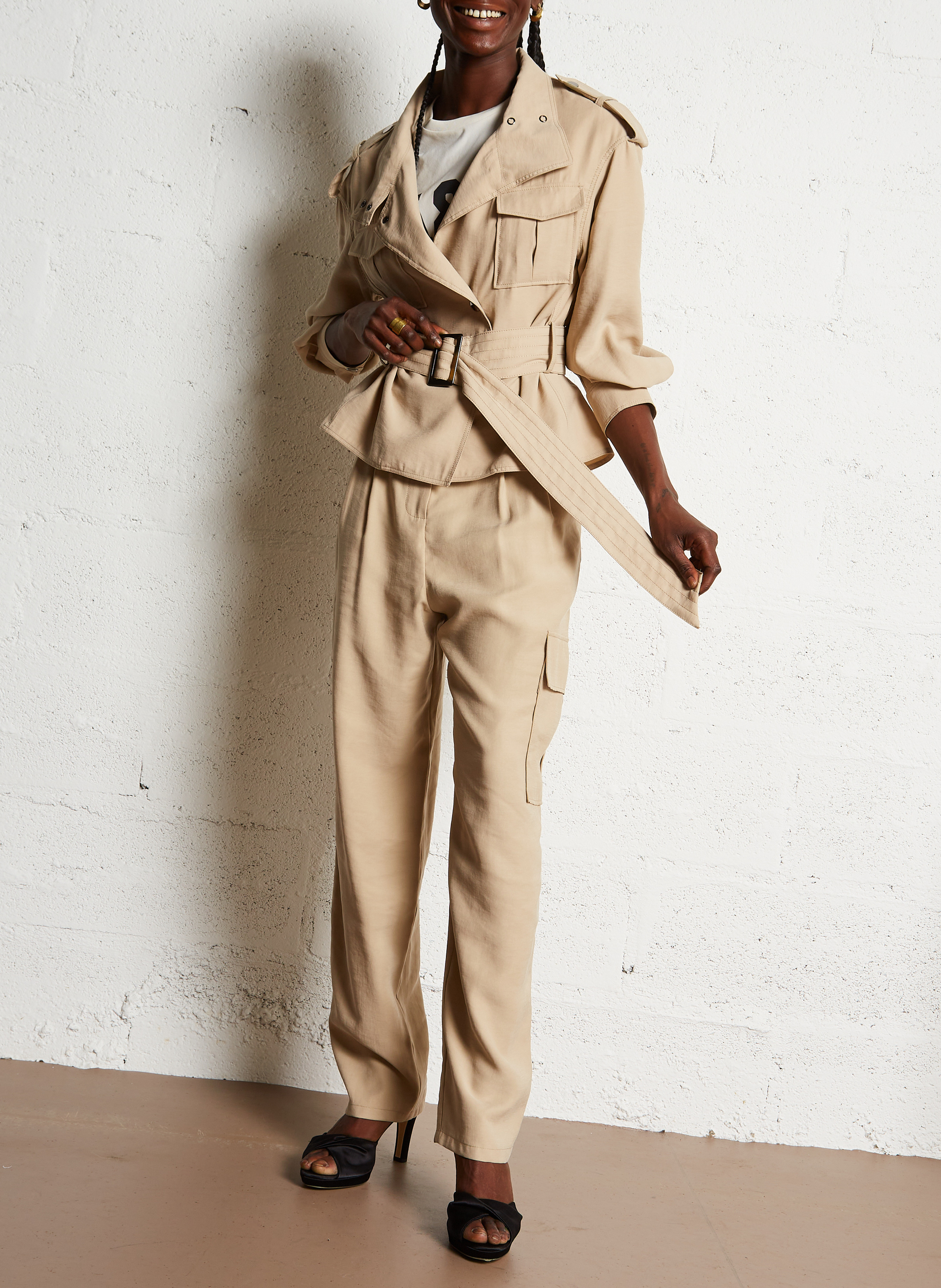 High-heeled sandals in blended cotton - Look 1