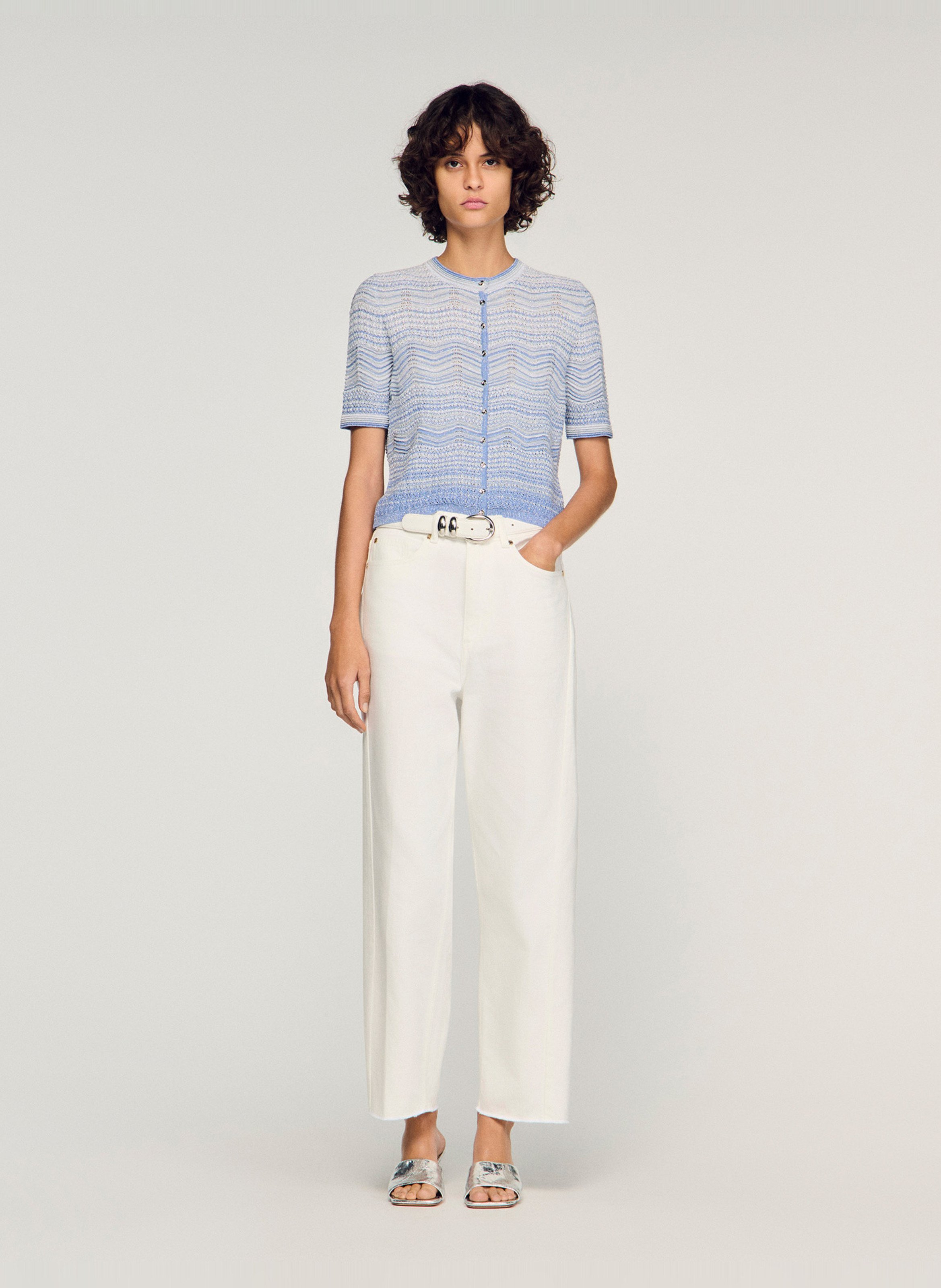 Gilet moulant col rond SANDRO Bleu