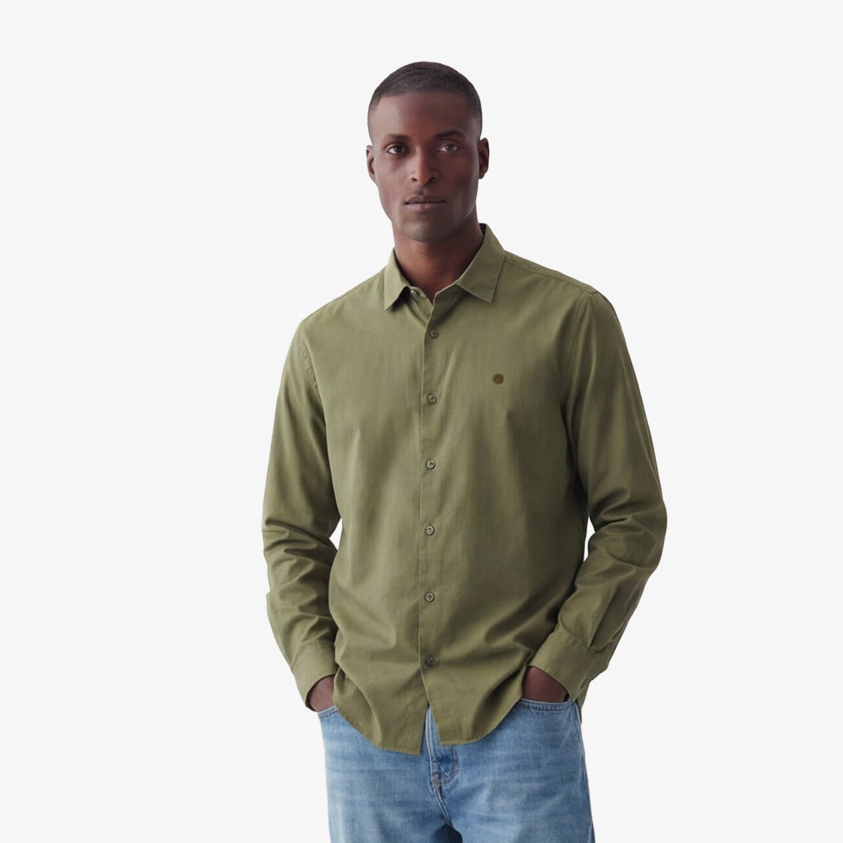 Solid color long-sleeve cotton stretch shirt SERGE BLANCO Green