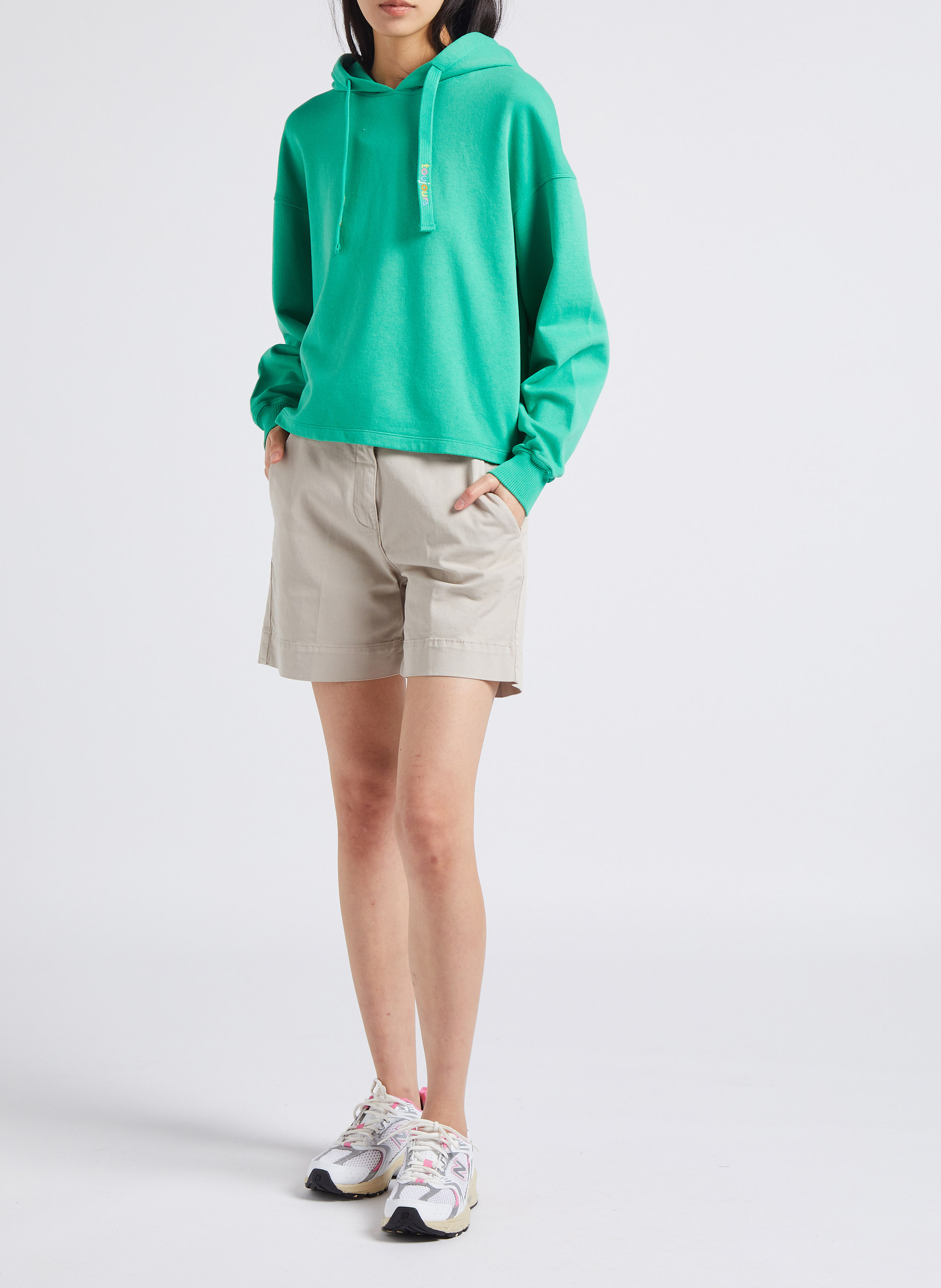 Wijde sweater met capuchon en borduursel - katoenblend MAISON LABICHE Groen