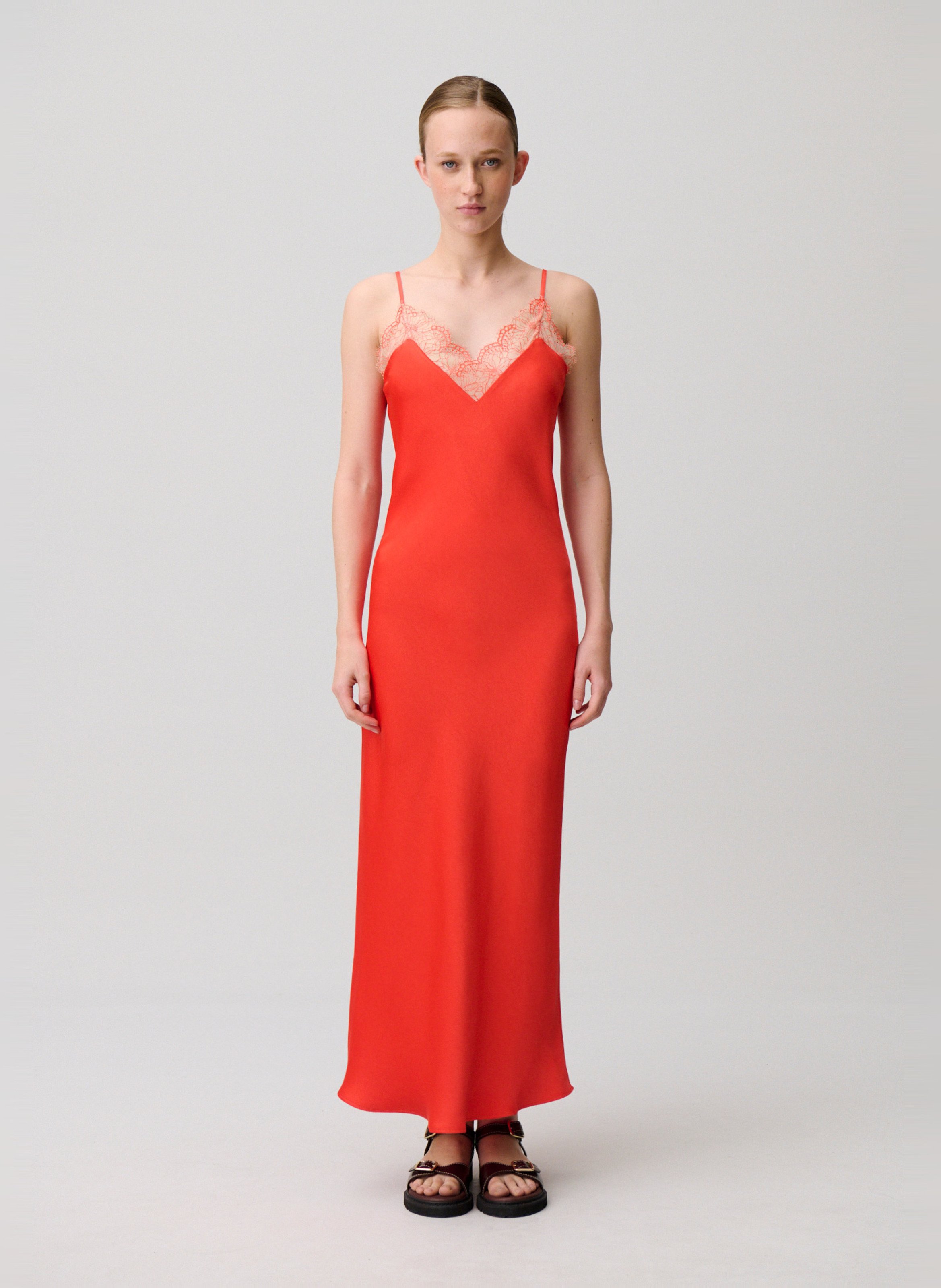 Long satin dress CLAUDIE PIERLOT Orange