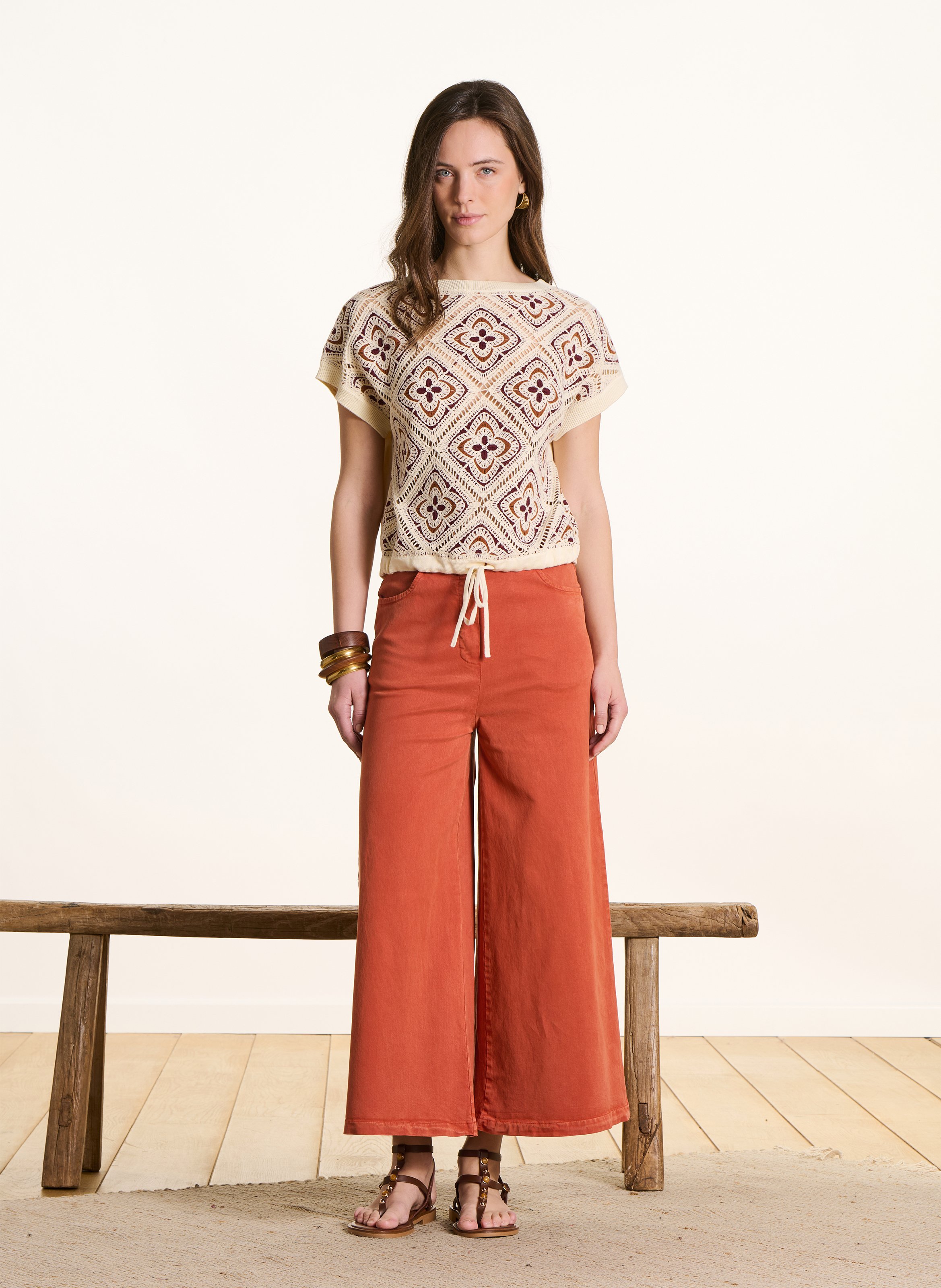 Top col rond en coton bio mélangé LA FEE MARABOUTEE Marron