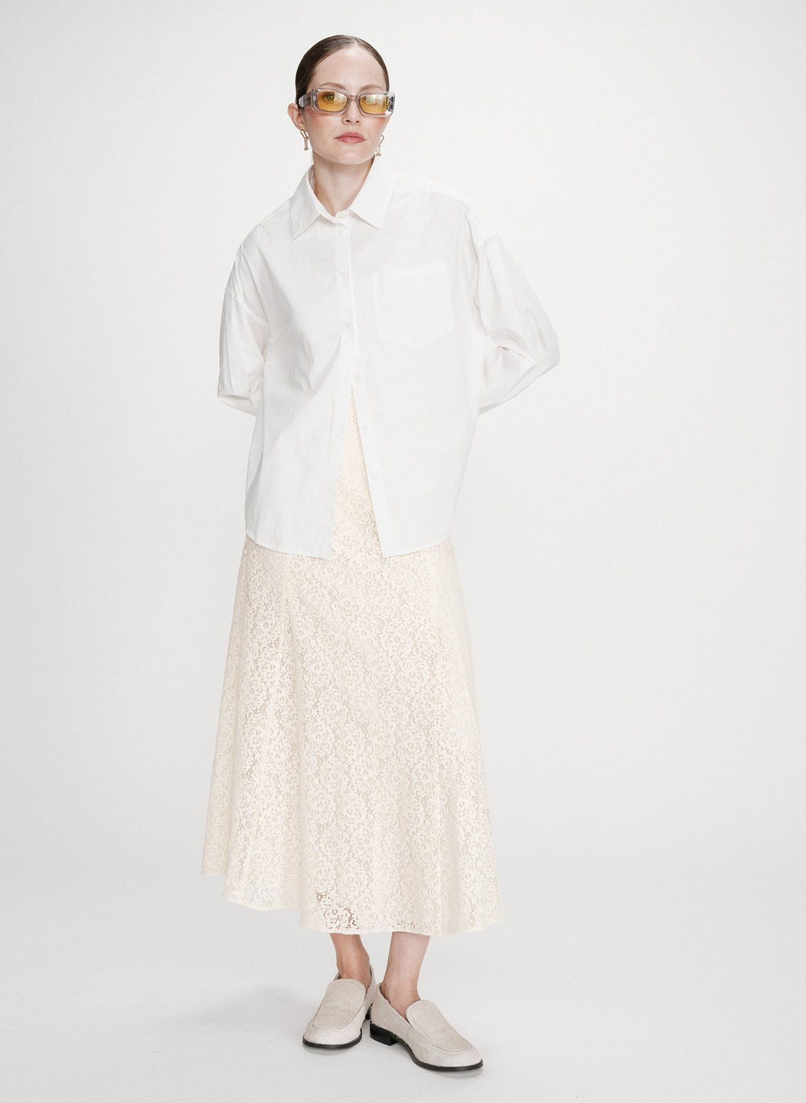 Flared long lace skirt GRACE ET MILA White