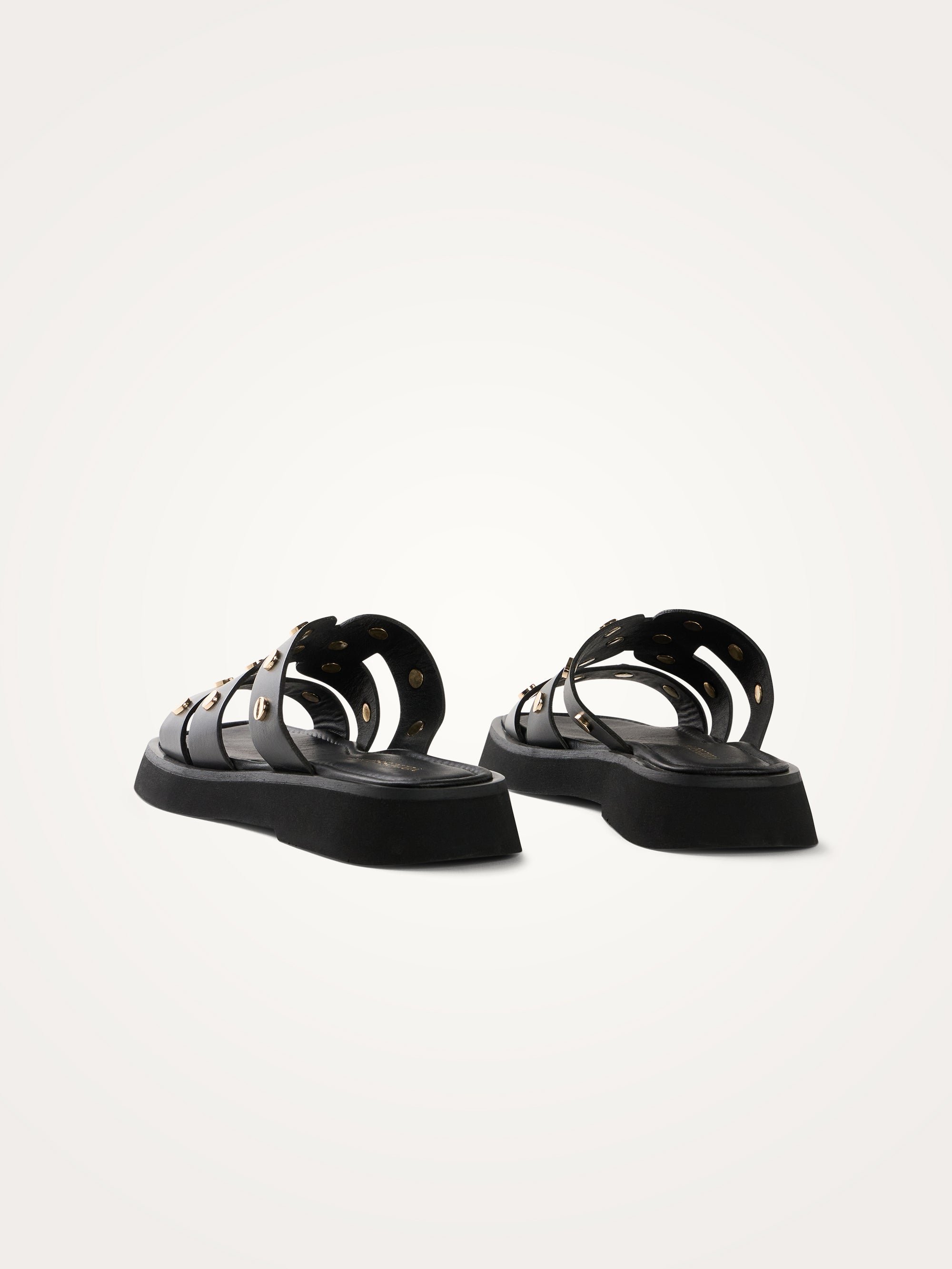 Flat leather mules with studded straps VANESSA WU Black