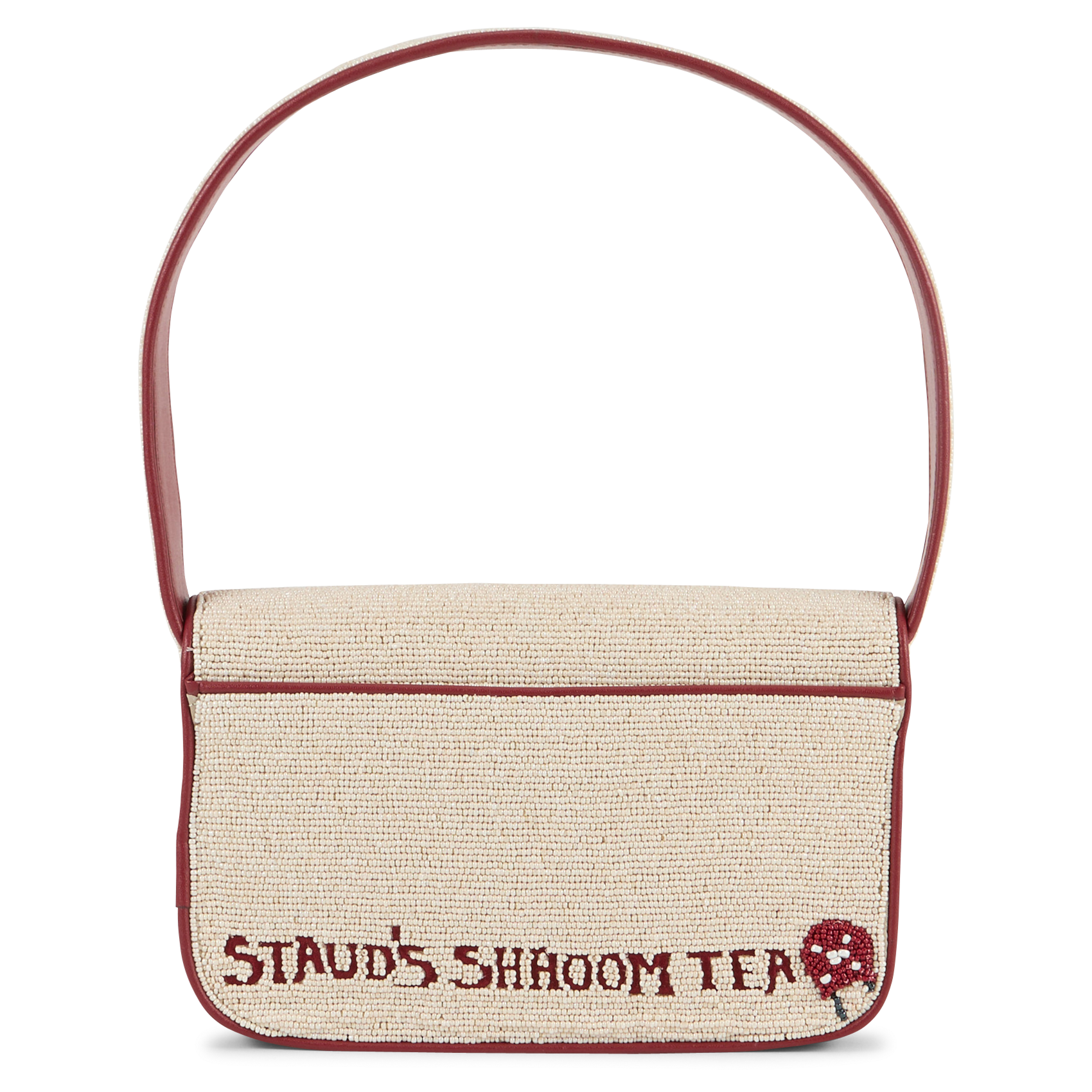Bolso de hombro con perlas estampado de setas STAUD Beige
