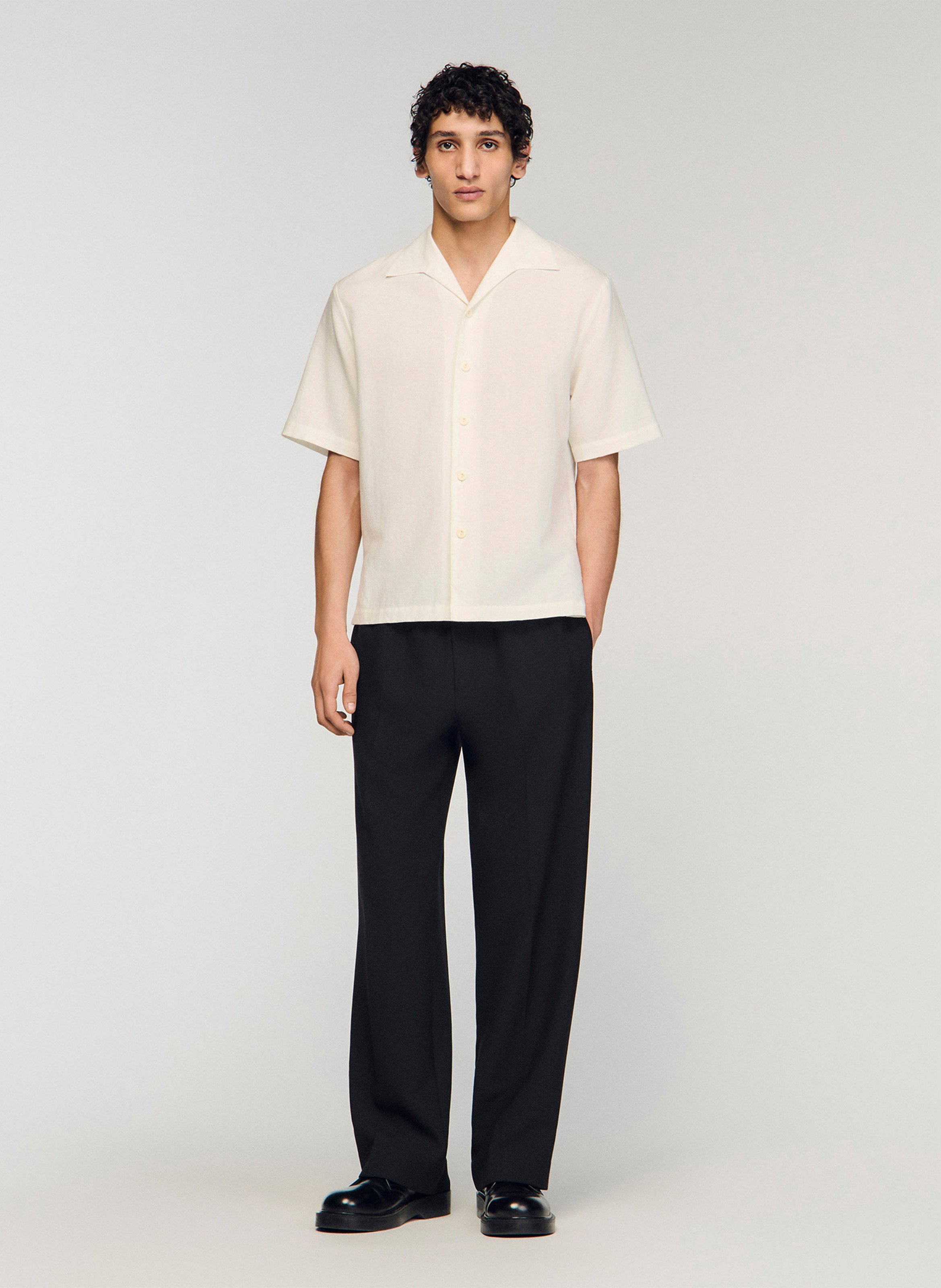 Cotton and linen shirt with classic collar SANDRO Beige