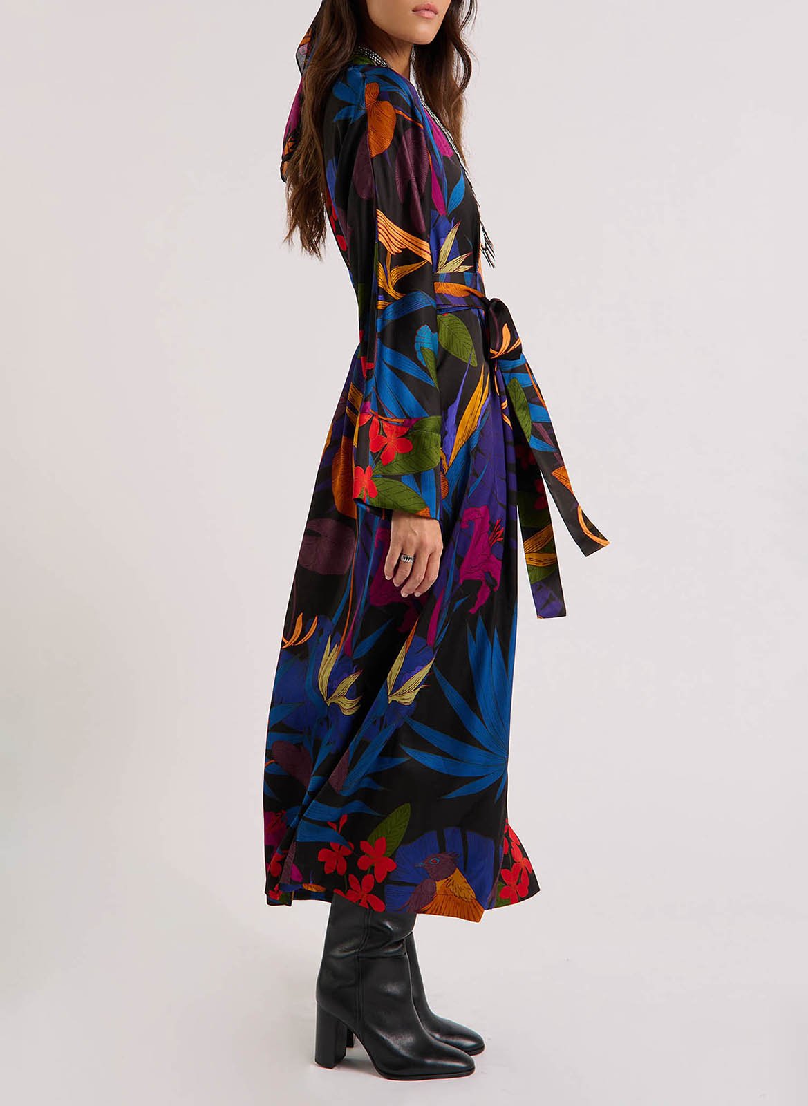 Robe longue col V imprimée WILD Noir