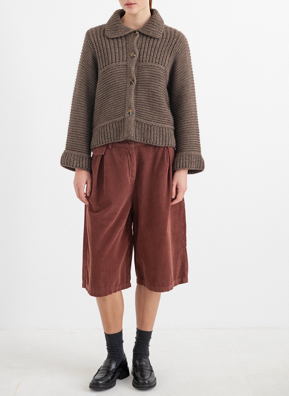 Straight chunky knit cardigan PROJECT-AJ117 Brown