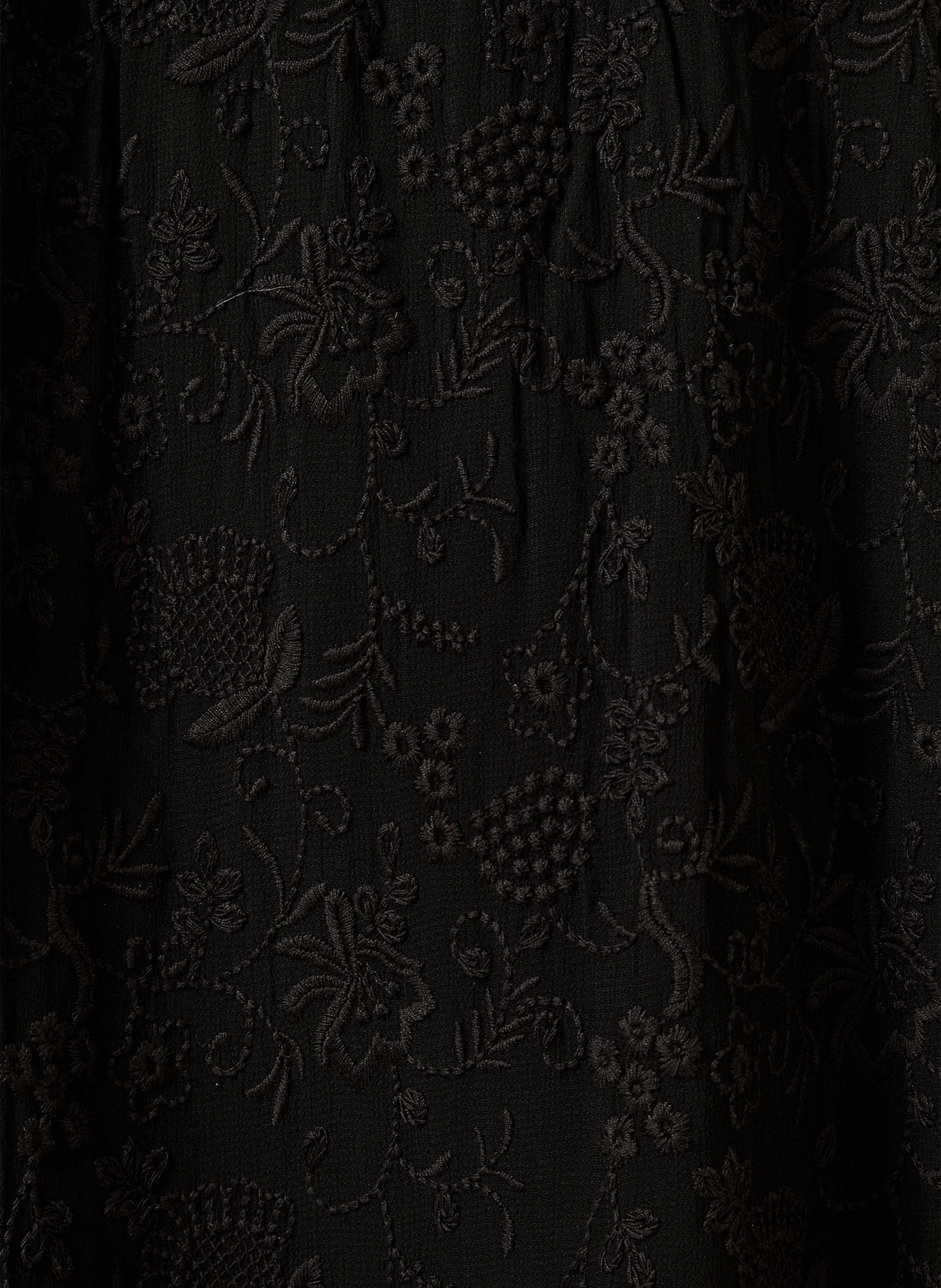 Robe courte ceinturée brodée  LA FEE MARABOUTEE Noir
